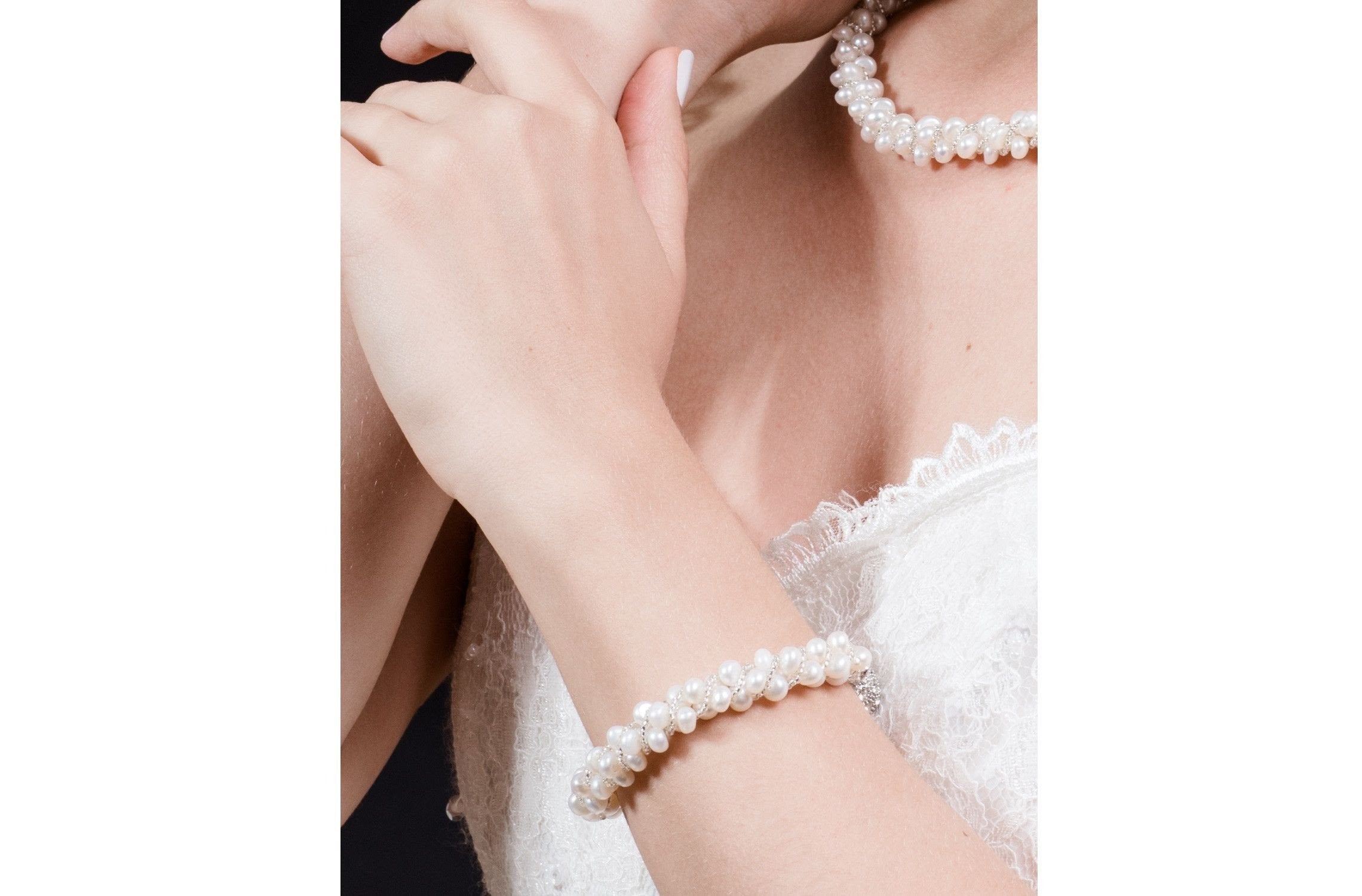 White Multi Strand Braided Freshwater Pearl Bracelet 6mm-Pearl Rack