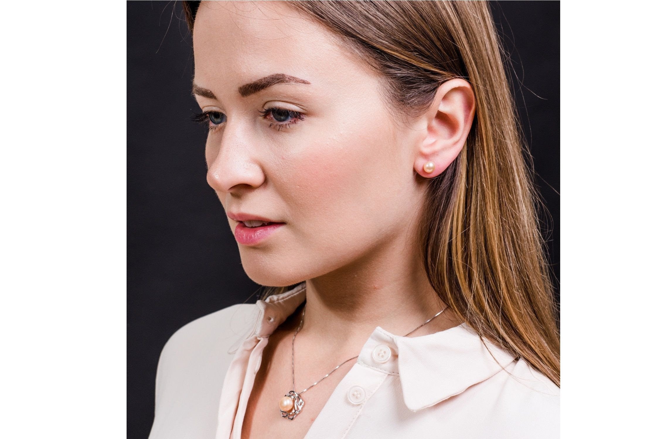 Peach Freshwater Pearl Stud Earrings Sterling Silver 8mm-Pearl Rack