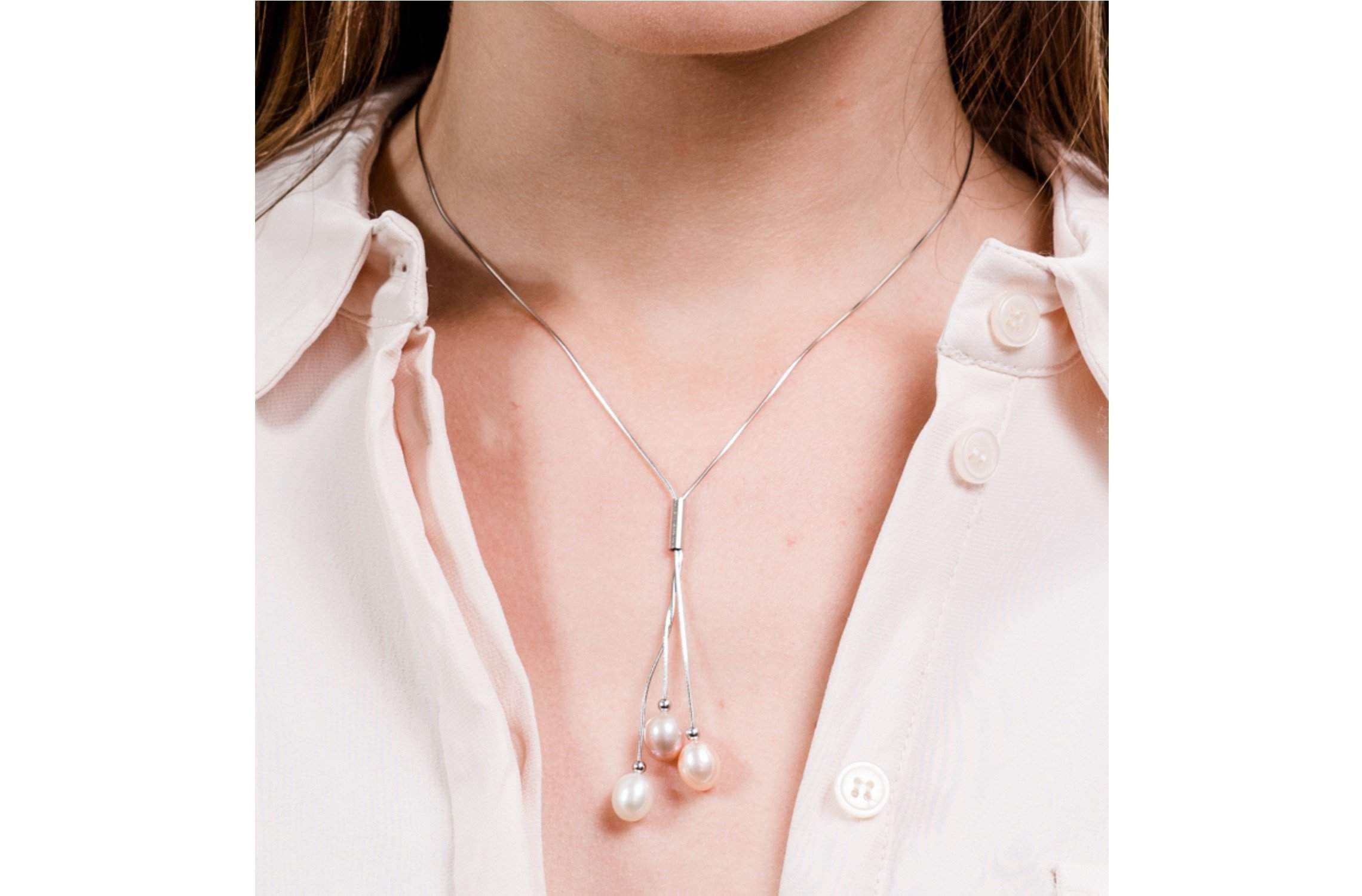 Freshwater Pearl and Sterling Silver (925) Lariat Necklace 9x10mm-Pearl Rack