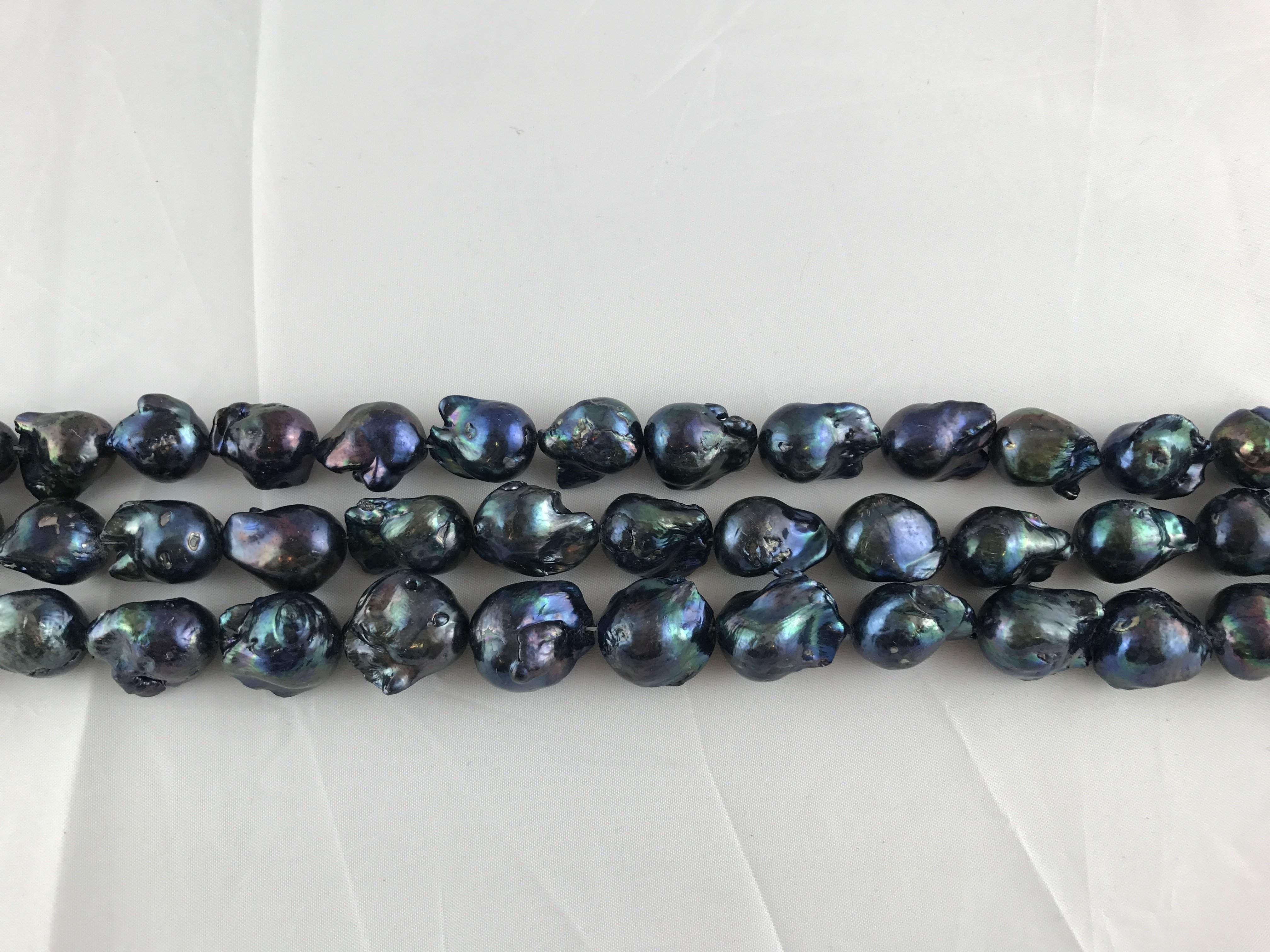 Strand Of Loose Baroque Pearls 15x25mm Peacock Blue-Pearl Rack