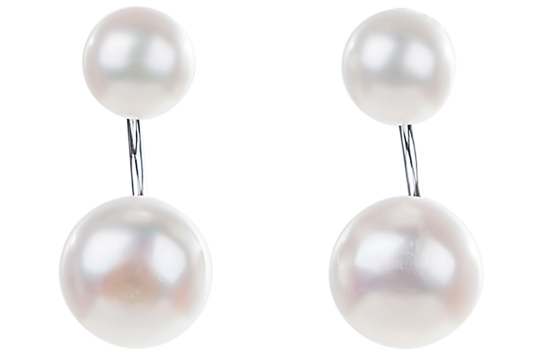 White Freshwater Pearl Double Stud and Dangle Earrings with Sterling Silver-Pearl Rack