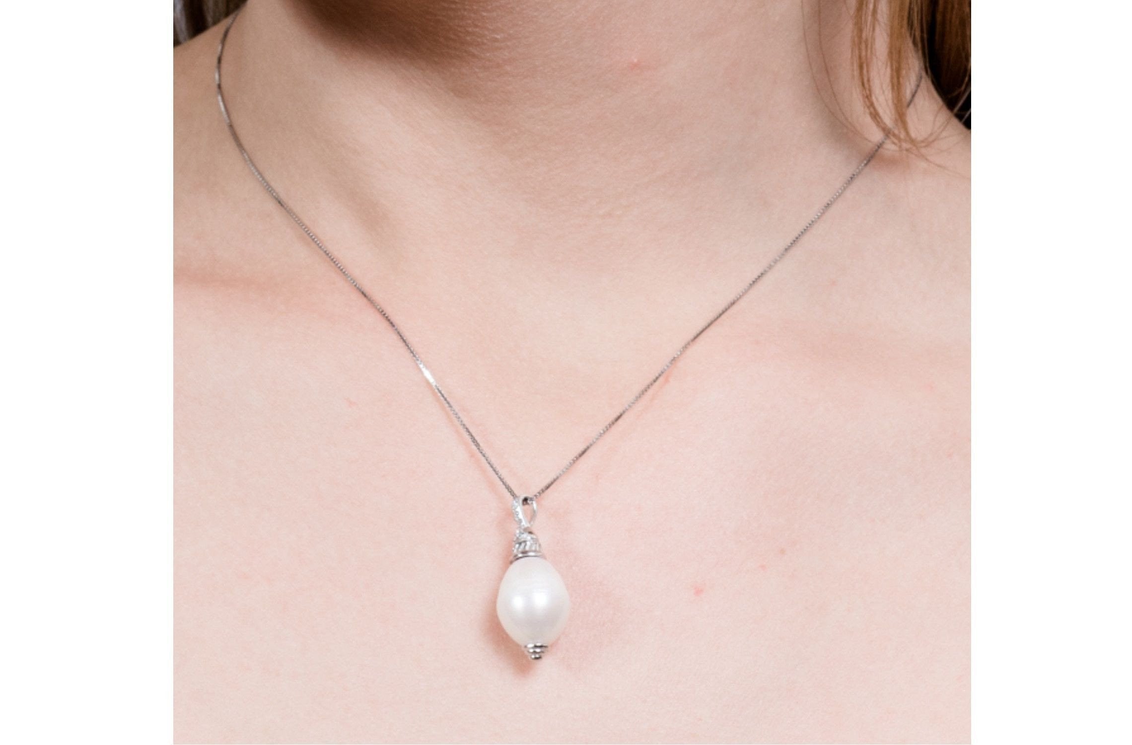 Rice Shape Freshwater Pearl Pendant and Sterling Silver (925) Chain Necklace 12mm-Pearl Rack