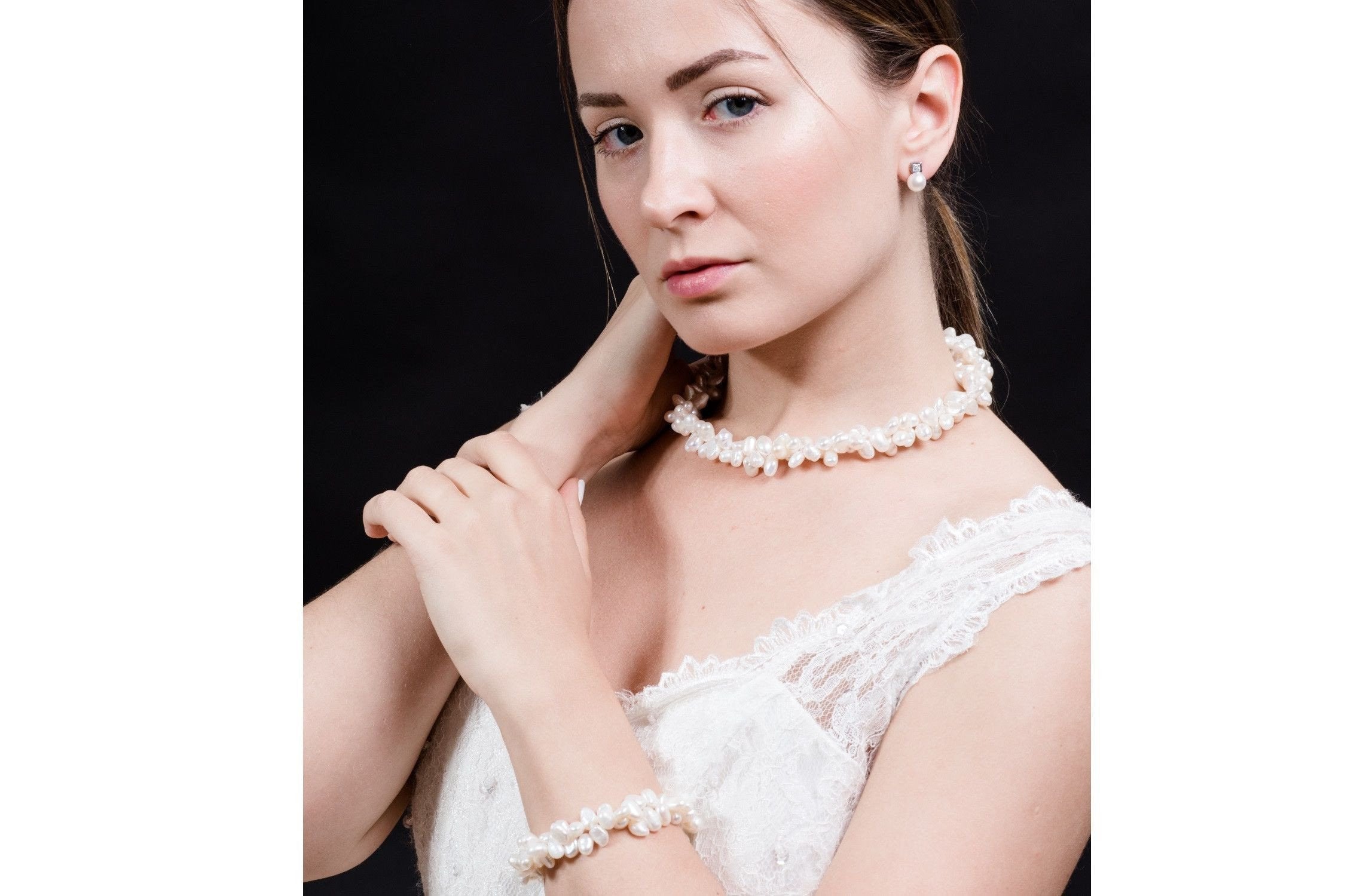Double Strands Irregular White Freshwater Pearl Necklace-Pearl Rack