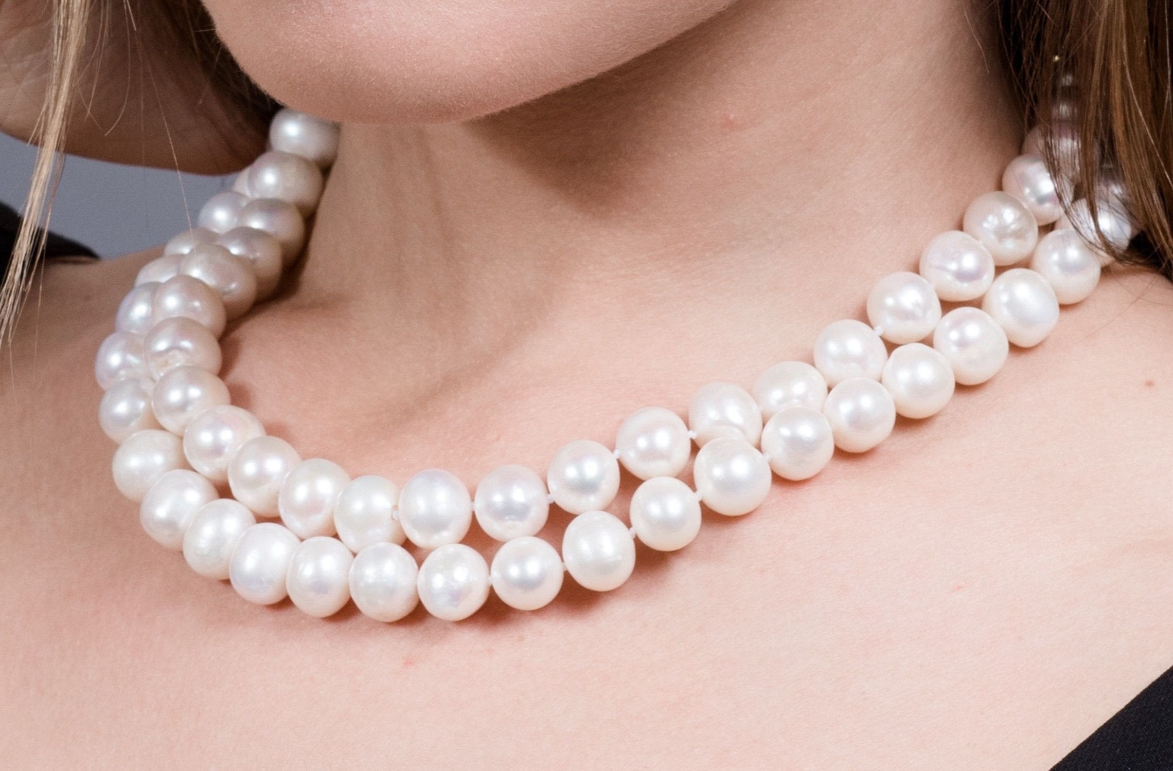 White Double Strand Layer Freshwater Pearl Necklace 10mm-Pearl Rack