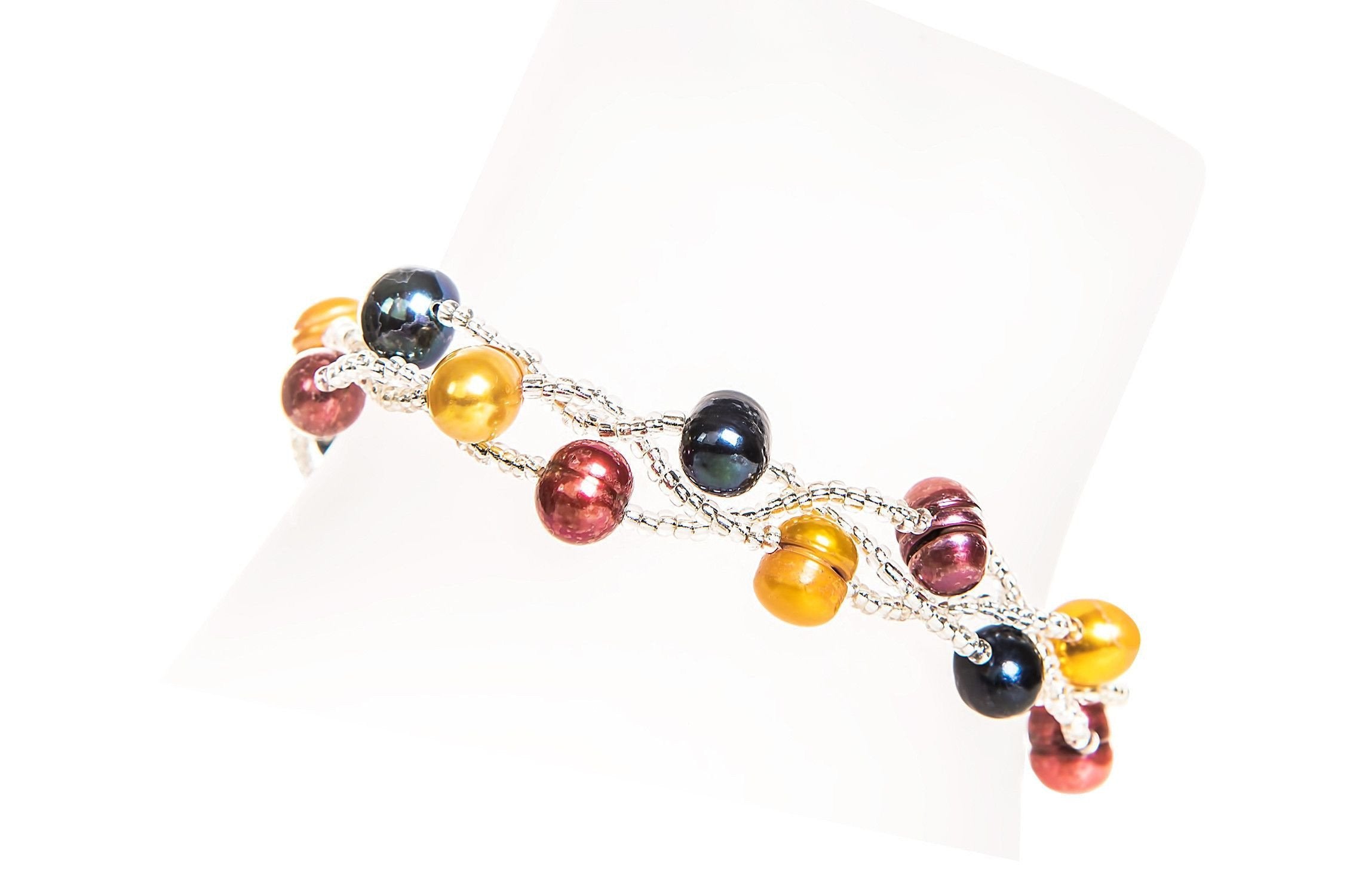 Multi-Color Braided Freshwater Pearl Necklace and Bracelet Set 7mm-Pearl Rack
