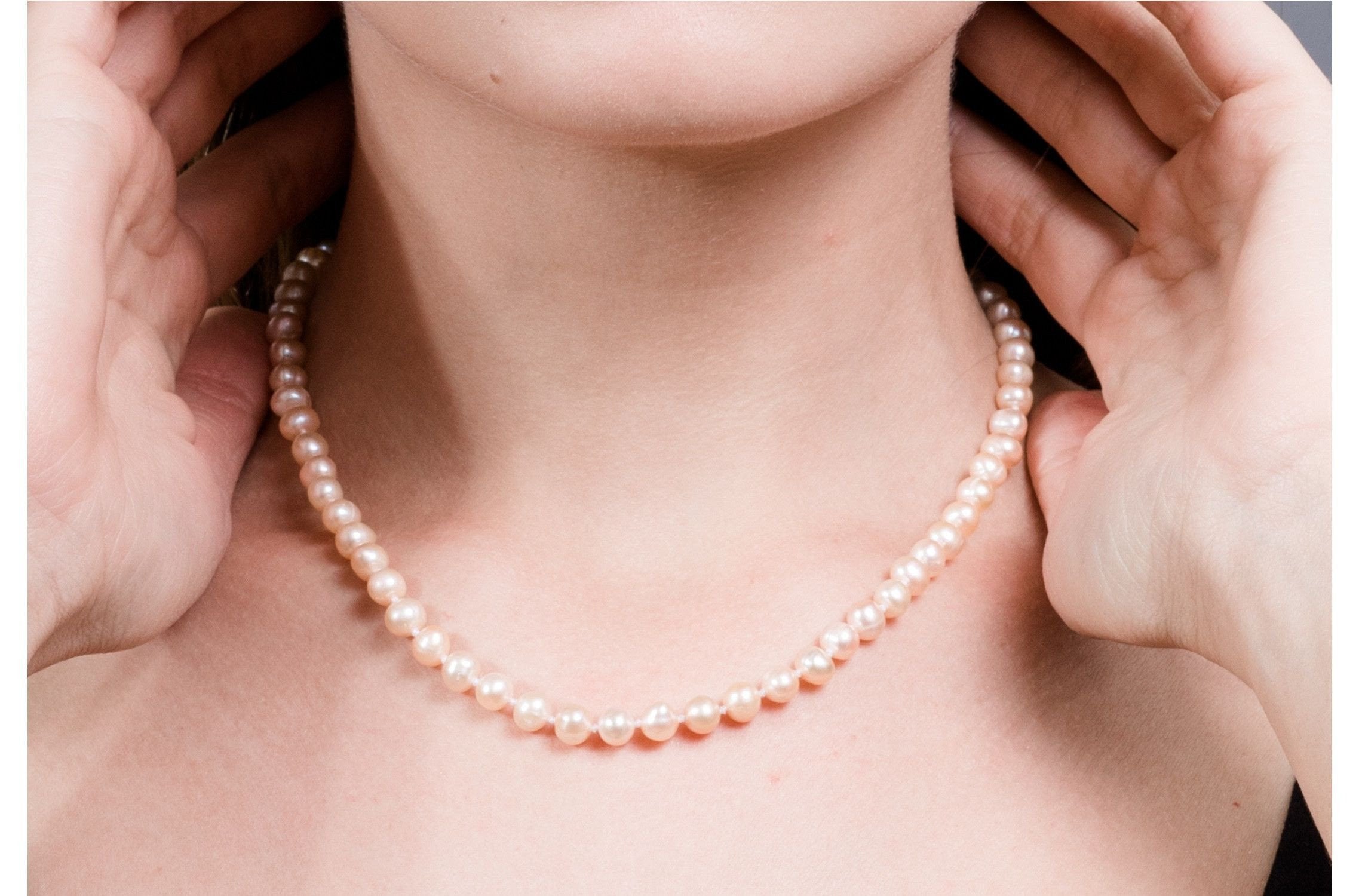 Single Strand Peach Freshwater Pearl Necklace 6mm-Pearl Rack