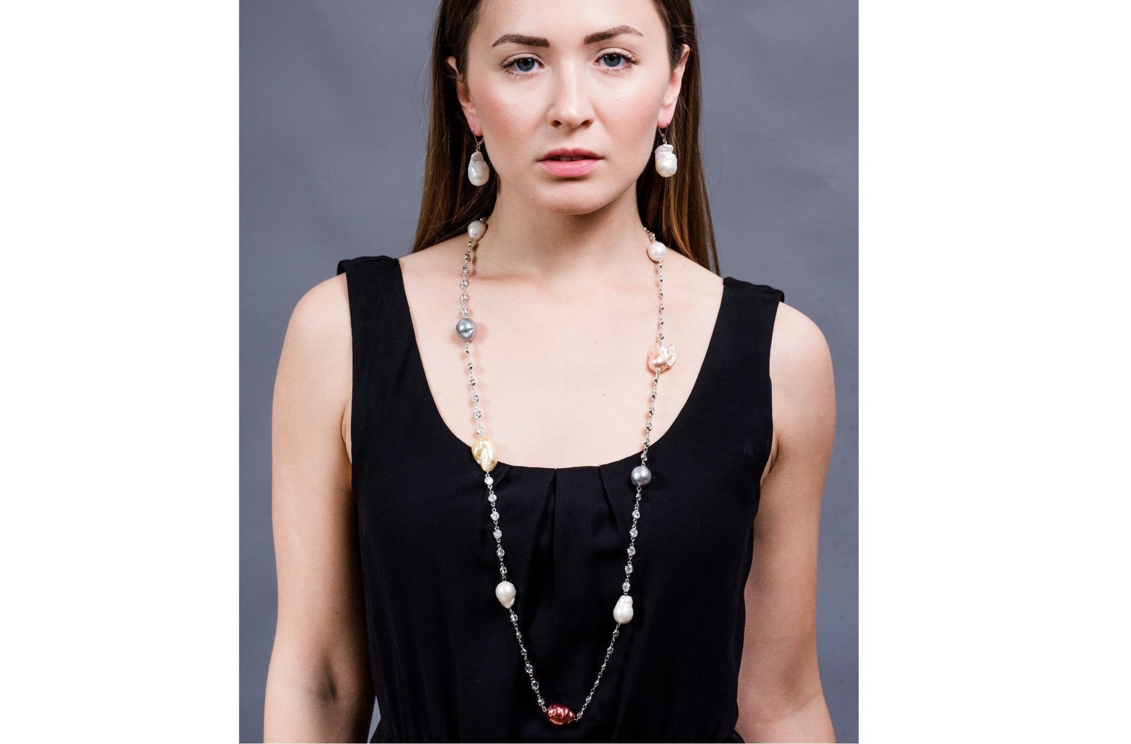 Multi-Color Freshwater Baroque Pearl Long Chain Necklace-Pearl Rack