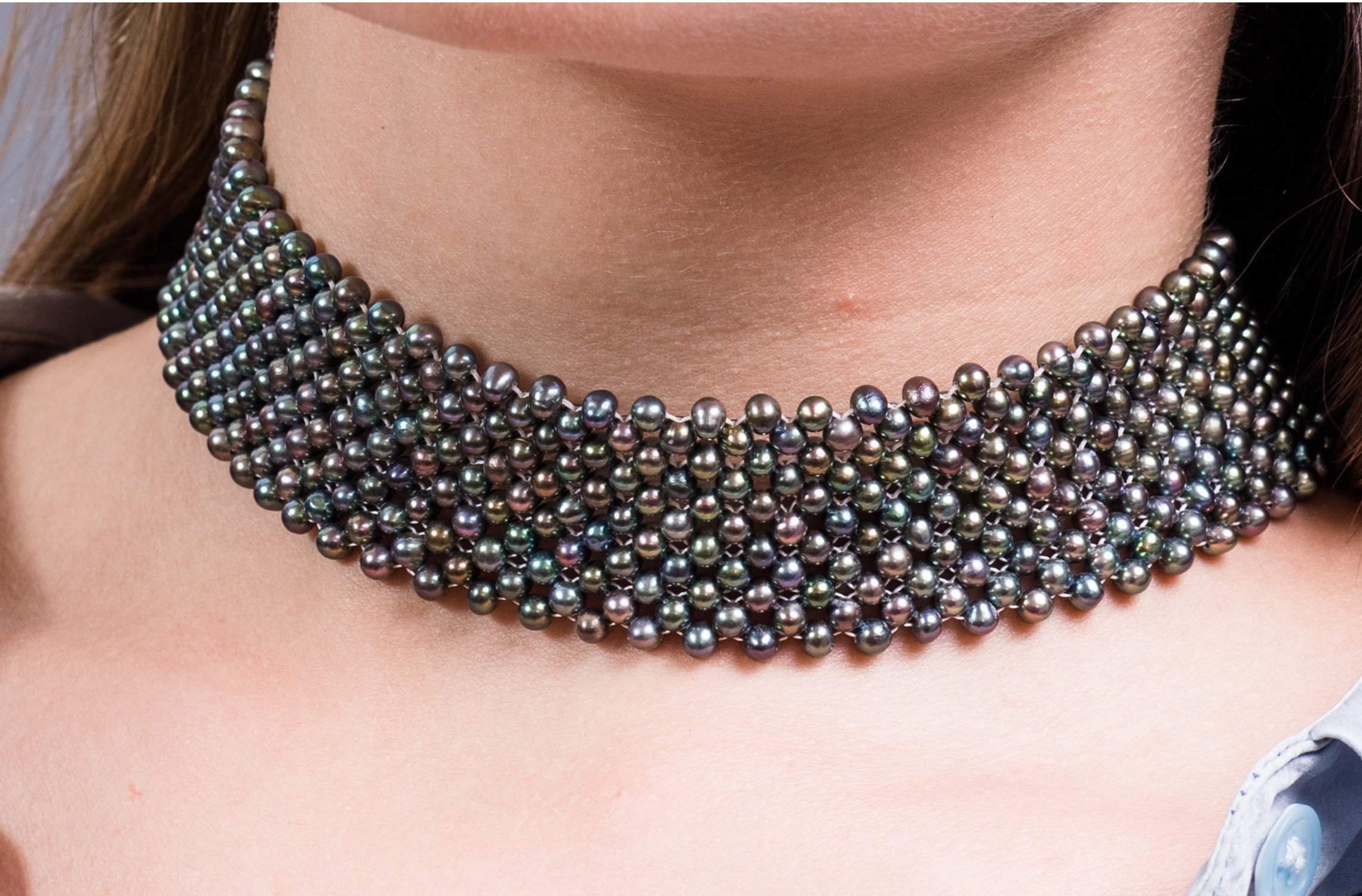 Peacock Green Freshwater Pearl Choker 4mm-Pearl Rack
