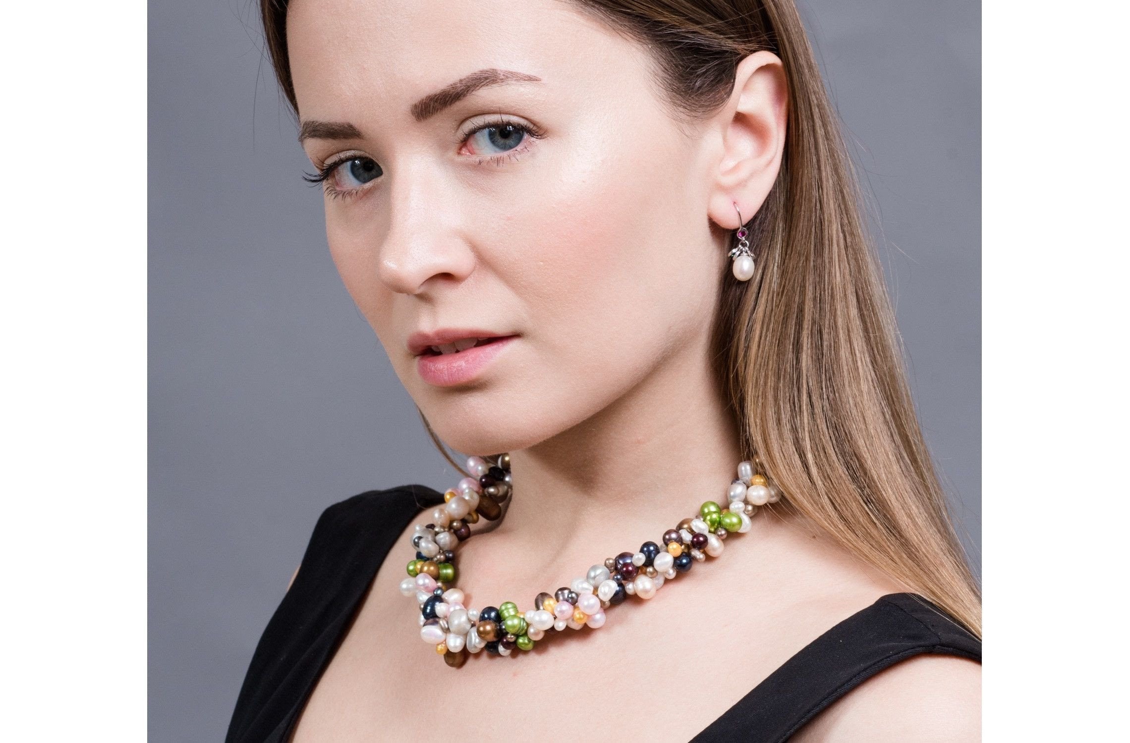 Triple Multi-Color Freshwater Pearl Necklace-Pearl Rack