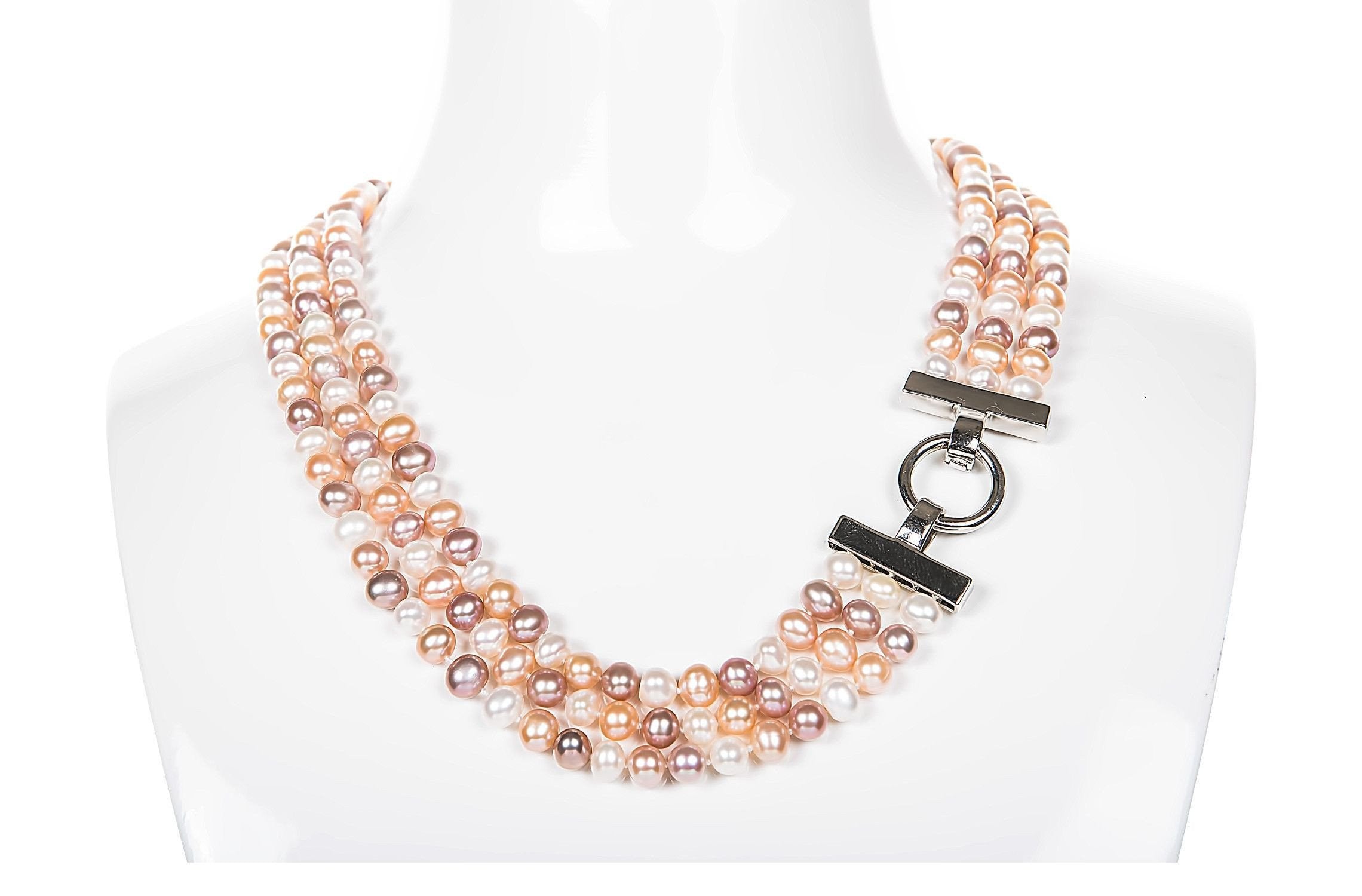 Multi-Color Triple Strand Layer Freshwater Pearl Necklace 6-7mm-Pearl Rack