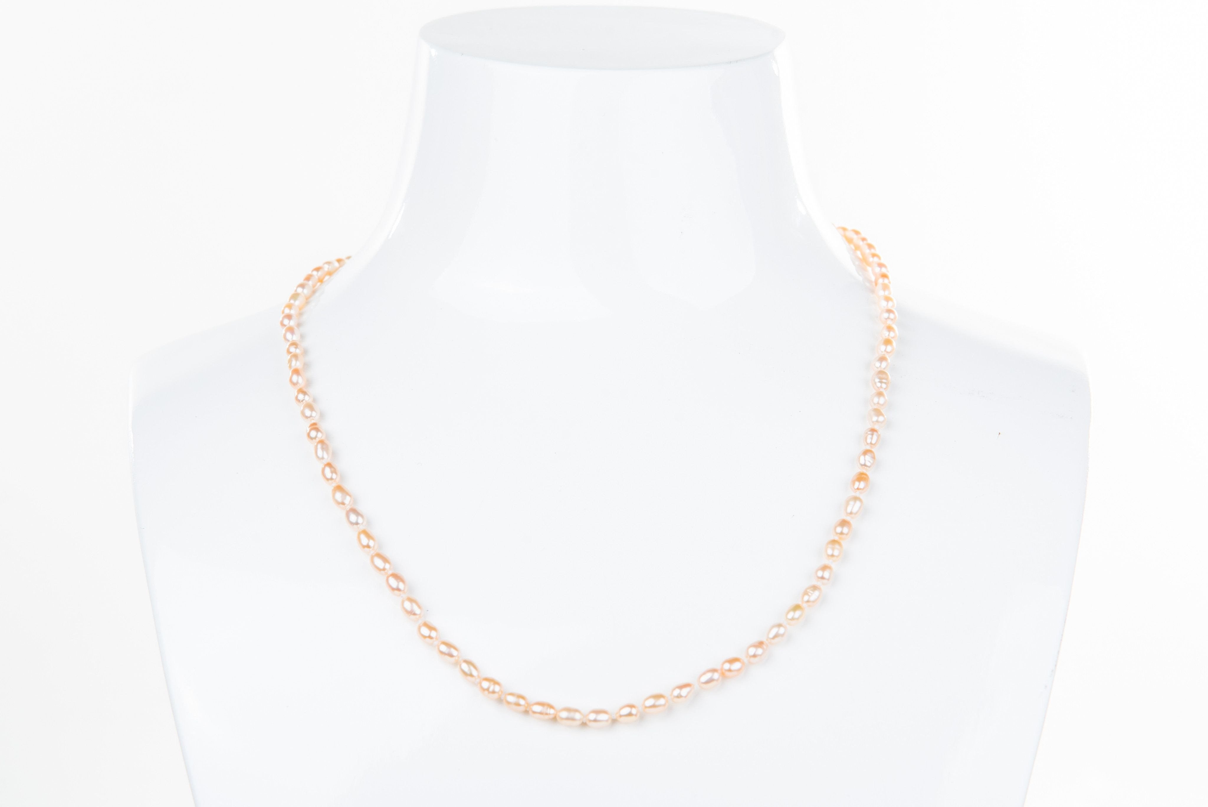 Single Strand Rice Shape Peach Freshwater Pearl Necklace 4mmx5mm-Pearl Rack
