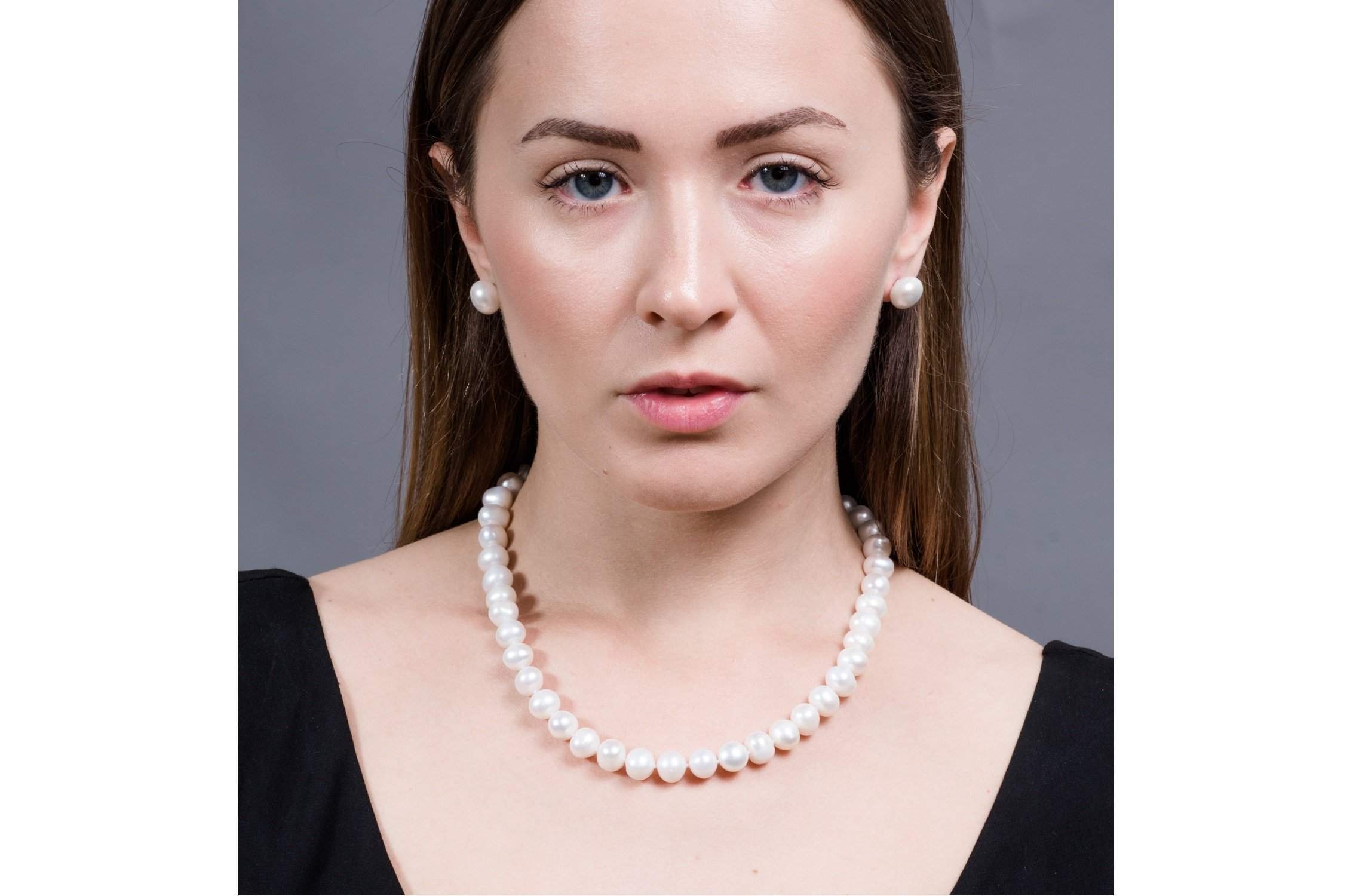 Single Strand White Freshwater Pearl Necklace and Bracelet Set 9-10mm-Pearl Rack