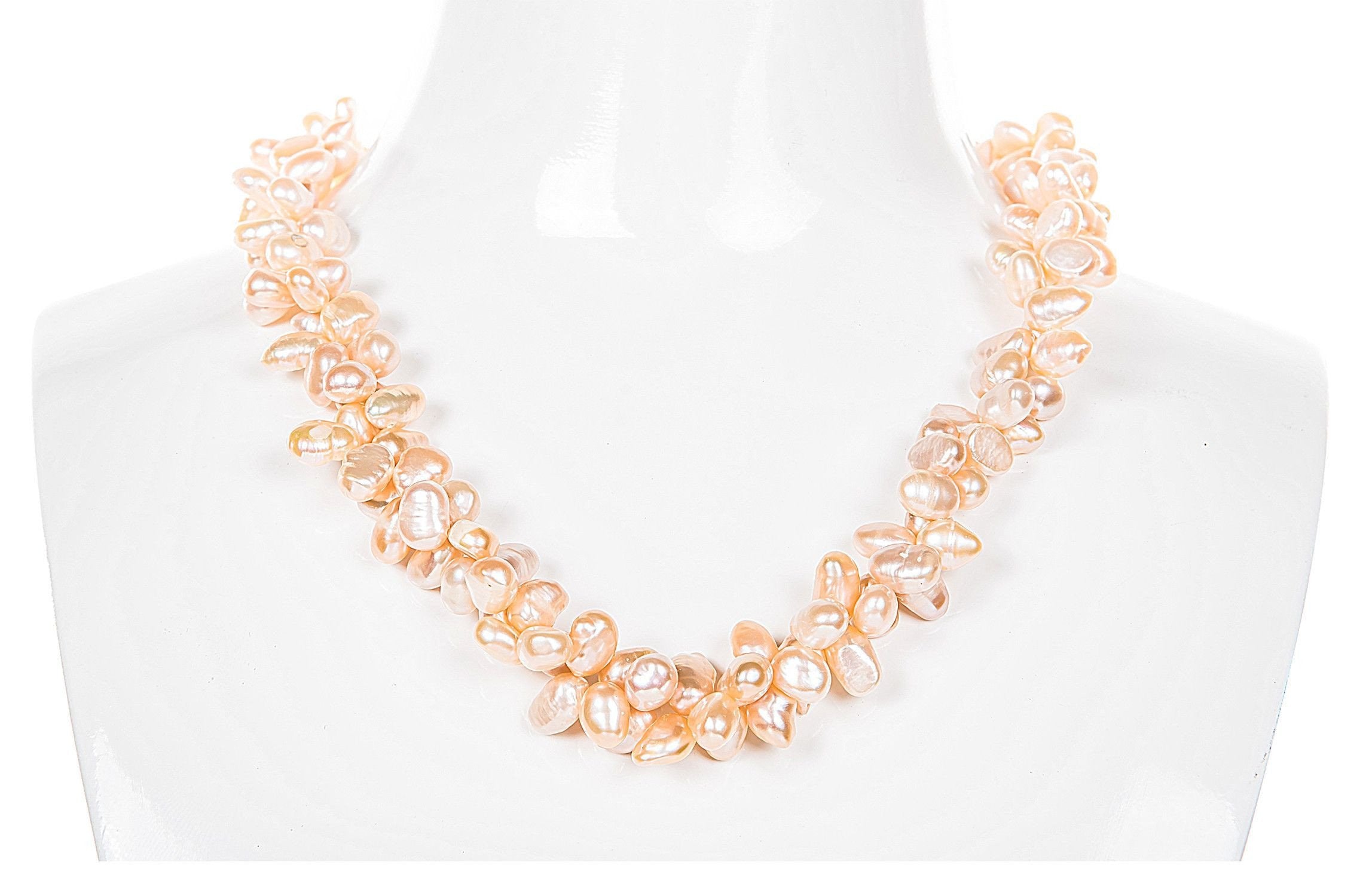 Double Strands Irregular Peach Freshwater Pearl Necklace-Pearl Rack