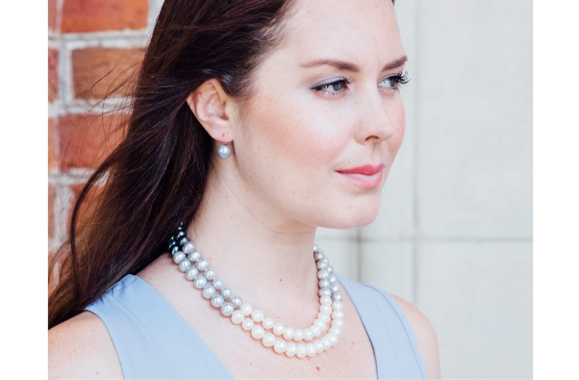 11-12mm Light Grey Freshwater Pearl Drop Earrings in Sterling Silver-Pearl Rack