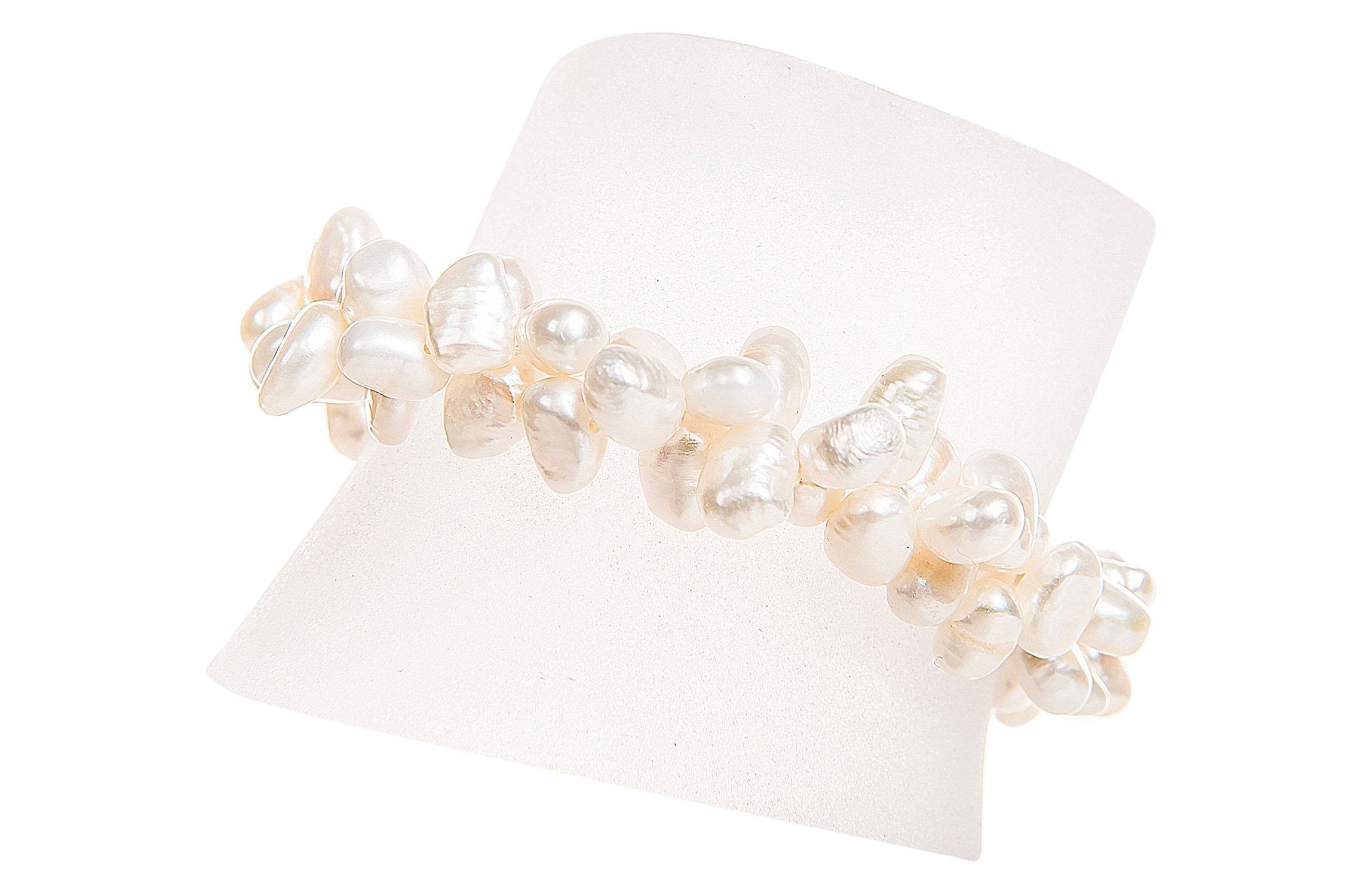 Double Strand Irregular White Freshwater Pearl Bracelet-Pearl Rack