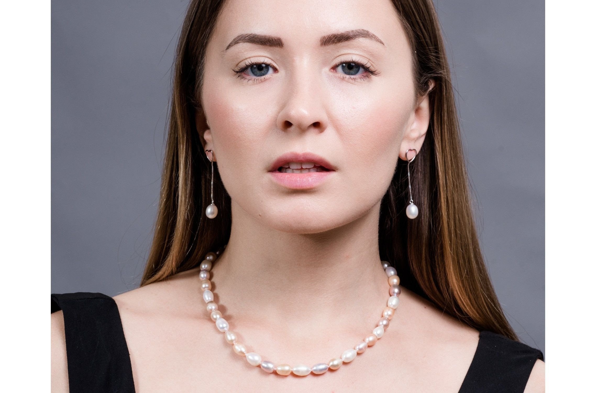 Rice Shape White Freshwater Pearl Dangle Drop Earrings with Sterling Silver 9mm-Pearl Rack