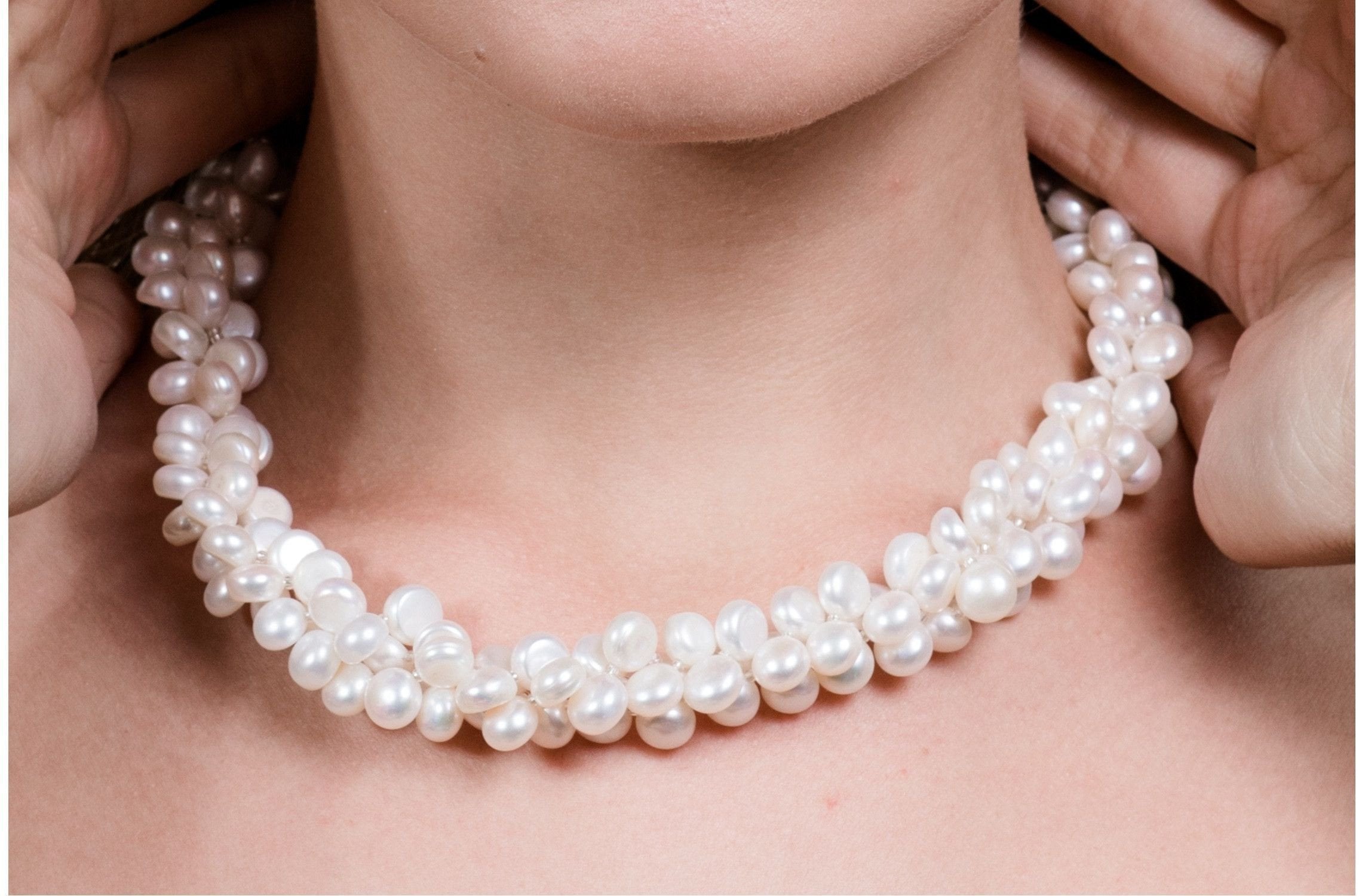 Triple White Button Freshwater Pearl Necklace-Pearl Rack