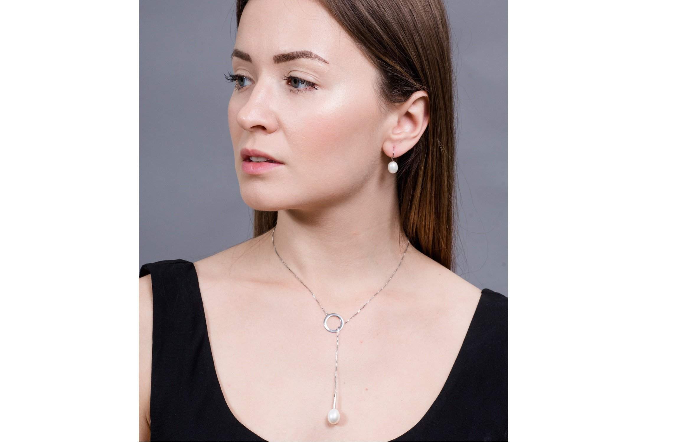 Freshwater Pearl and Sterling Silver (925) Lariat Chain Necklace 10x13mm-Pearl Rack