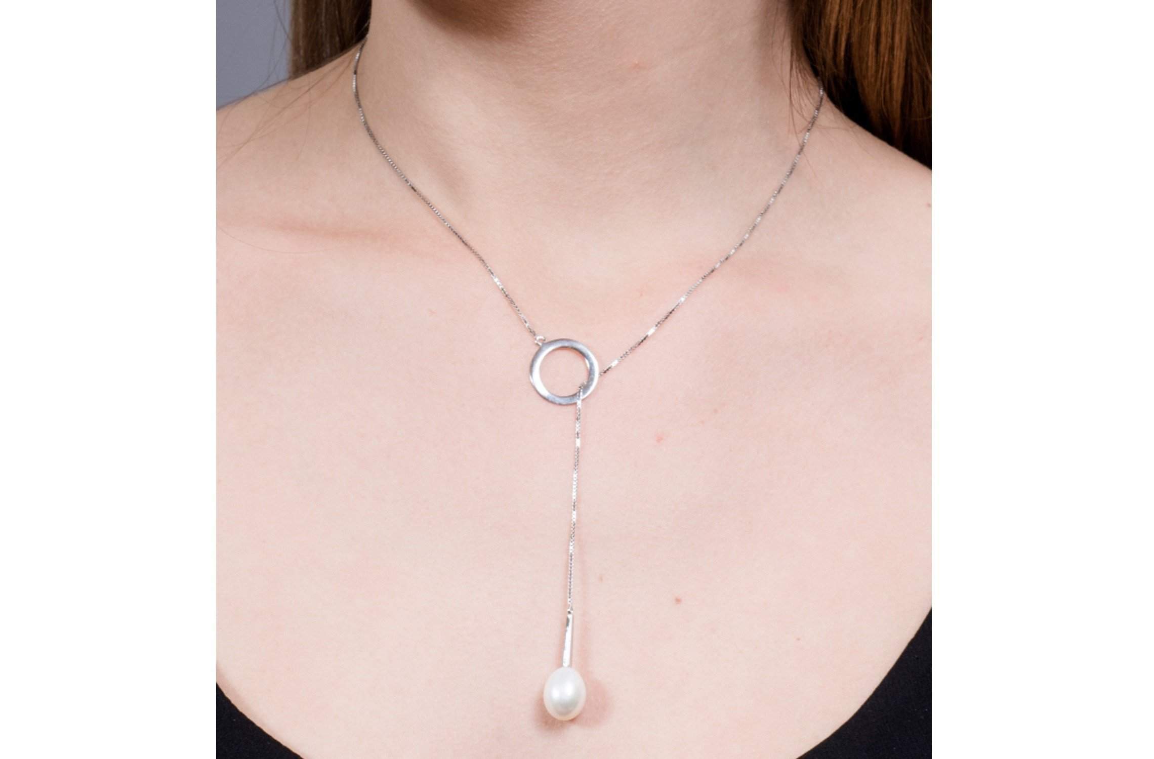 Freshwater Pearl and Sterling Silver (925) Lariat Chain Necklace 10x13mm-Pearl Rack
