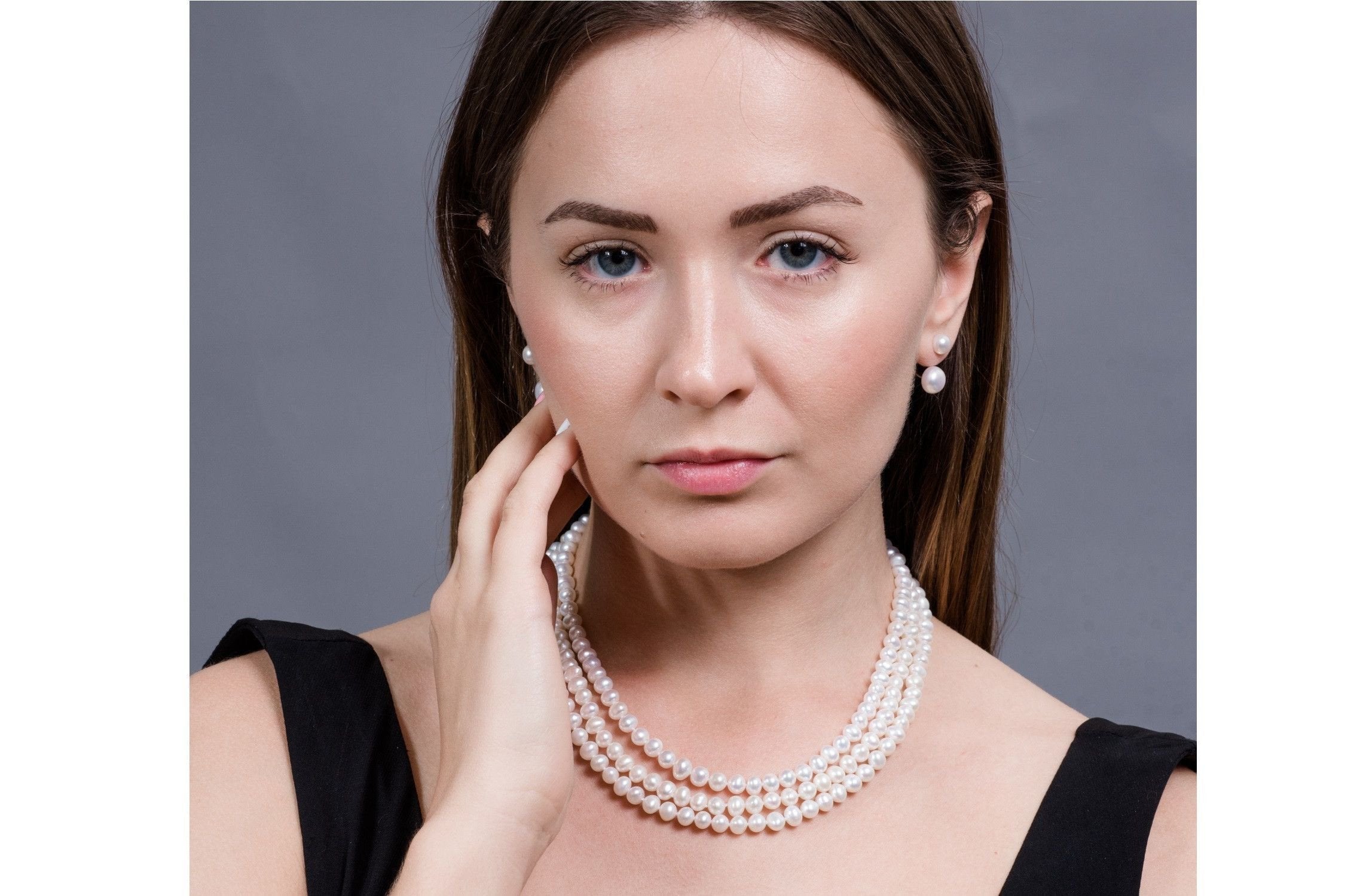 White Triple Strand Layer Freshwater Pearl Necklace 6-7mm-Pearl Rack
