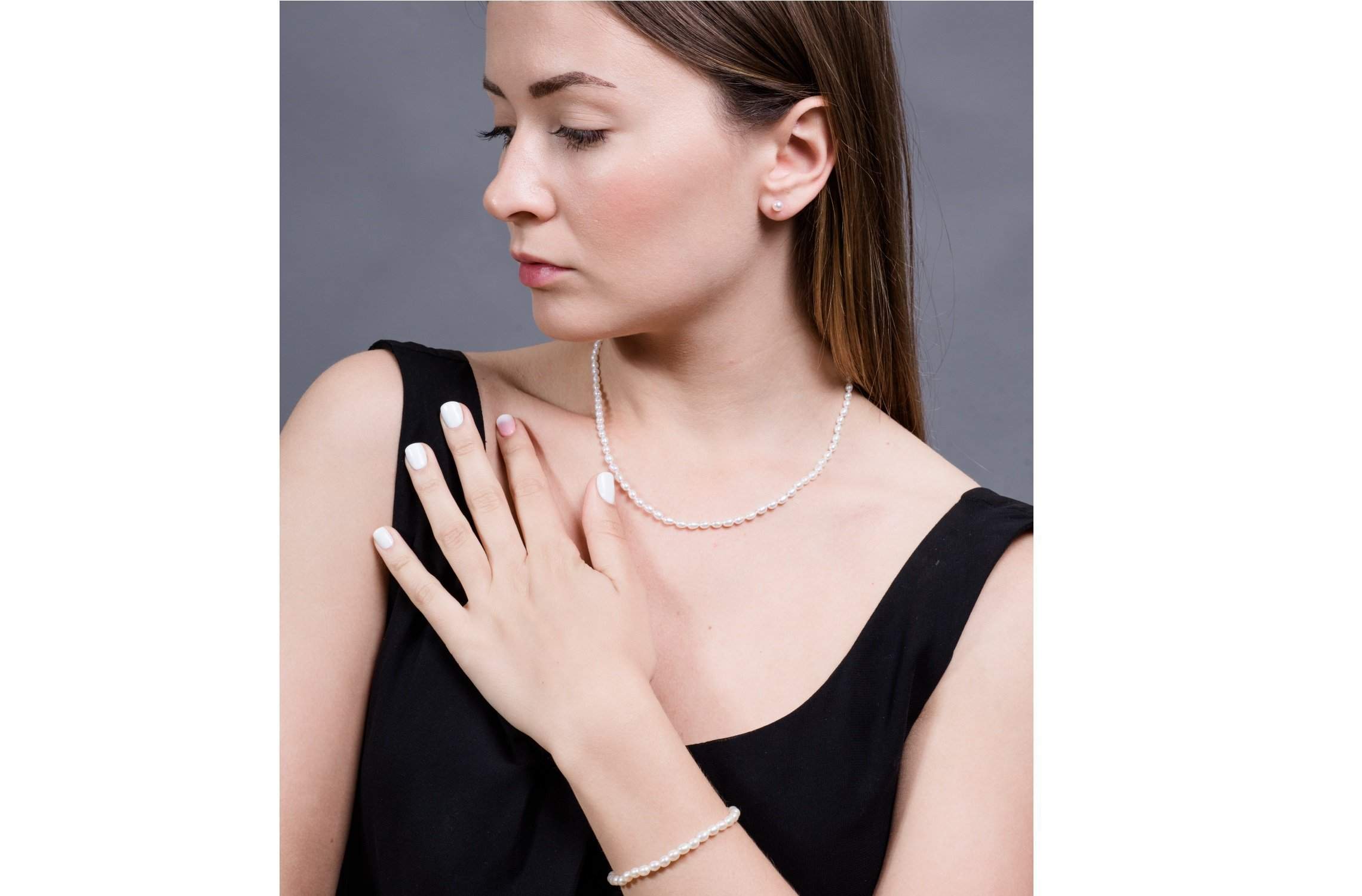 Single Strand Rice Shape White Freshwater Pearl Necklace 4mmx5mm-Pearl Rack