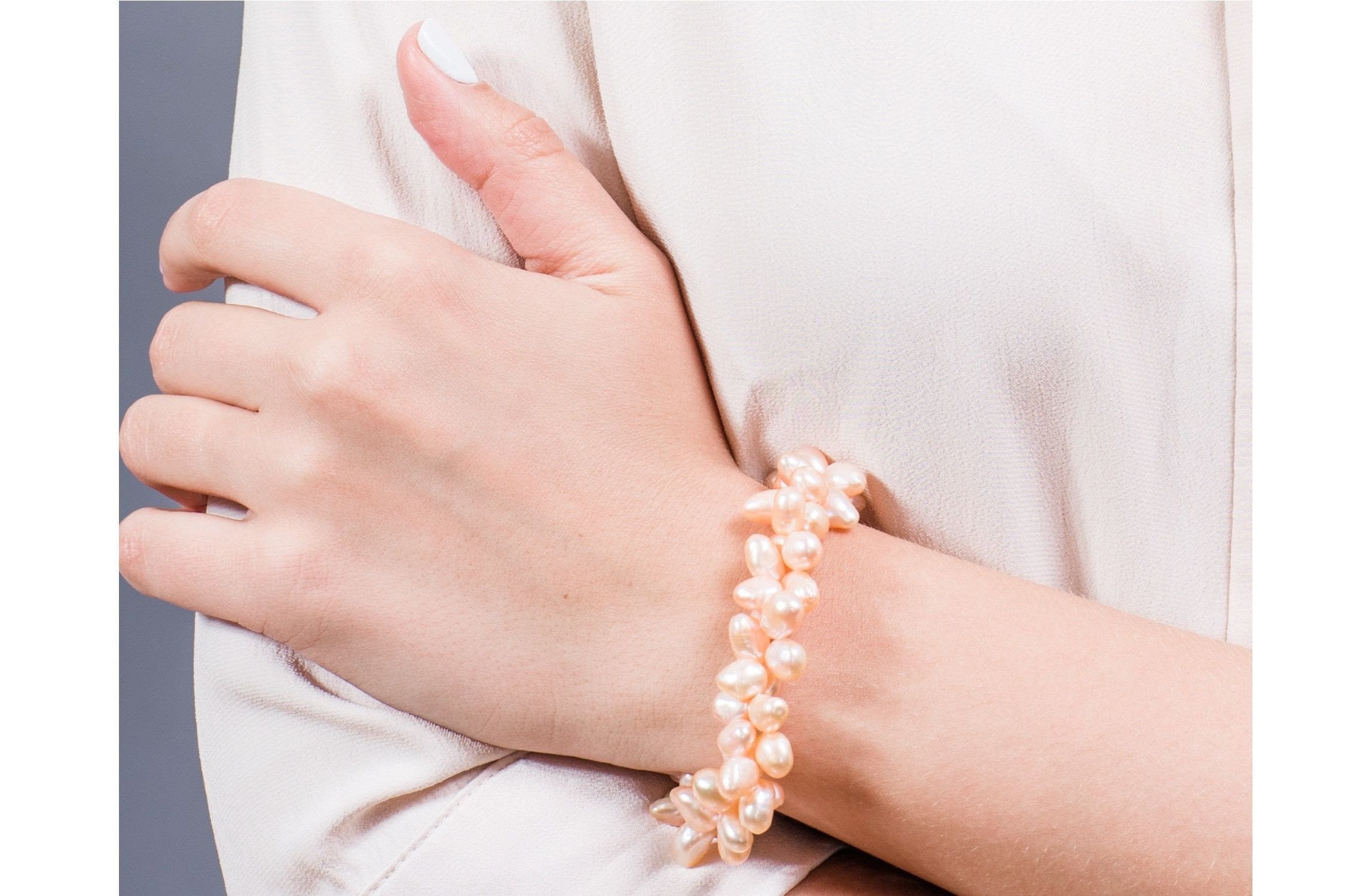 Double Strand Irregular Peach Freshwater Pearl Bracelet-Pearl Rack