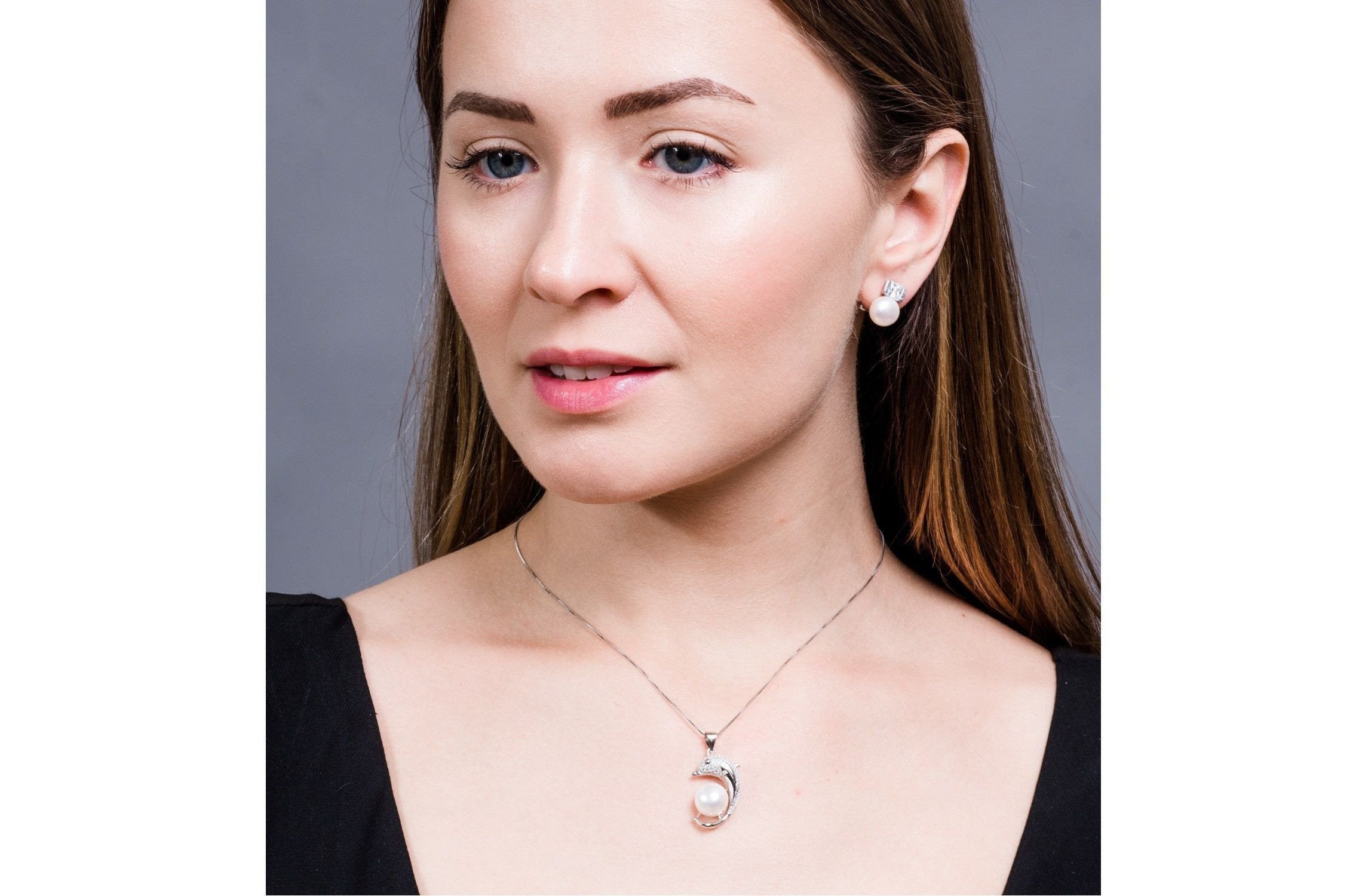 Freshwater Pearl Dolphin Pendant and Sterling Silver (925) Chain Necklace 11mm-Pearl Rack