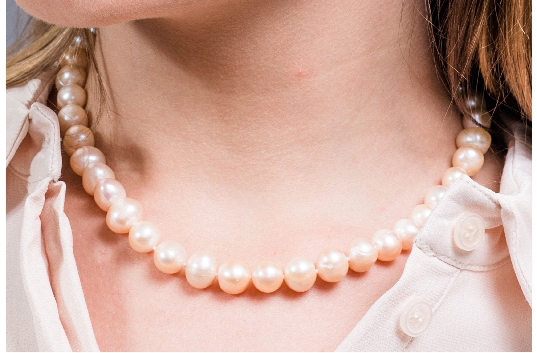 Single Strand Peach Freshwater Pearl Necklace 9-10mm-Pearl Rack