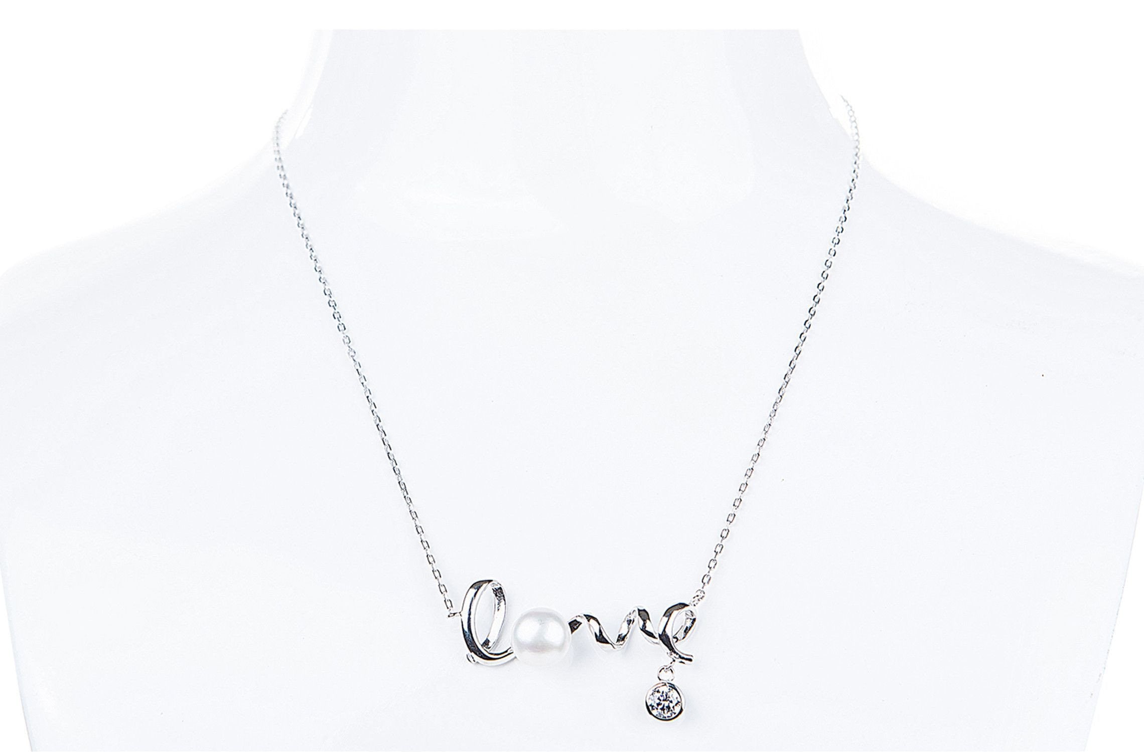 Freshwater Pearl LOVE Sterling Silver (925) Chain Pendant Necklace 9mm-Pearl Rack
