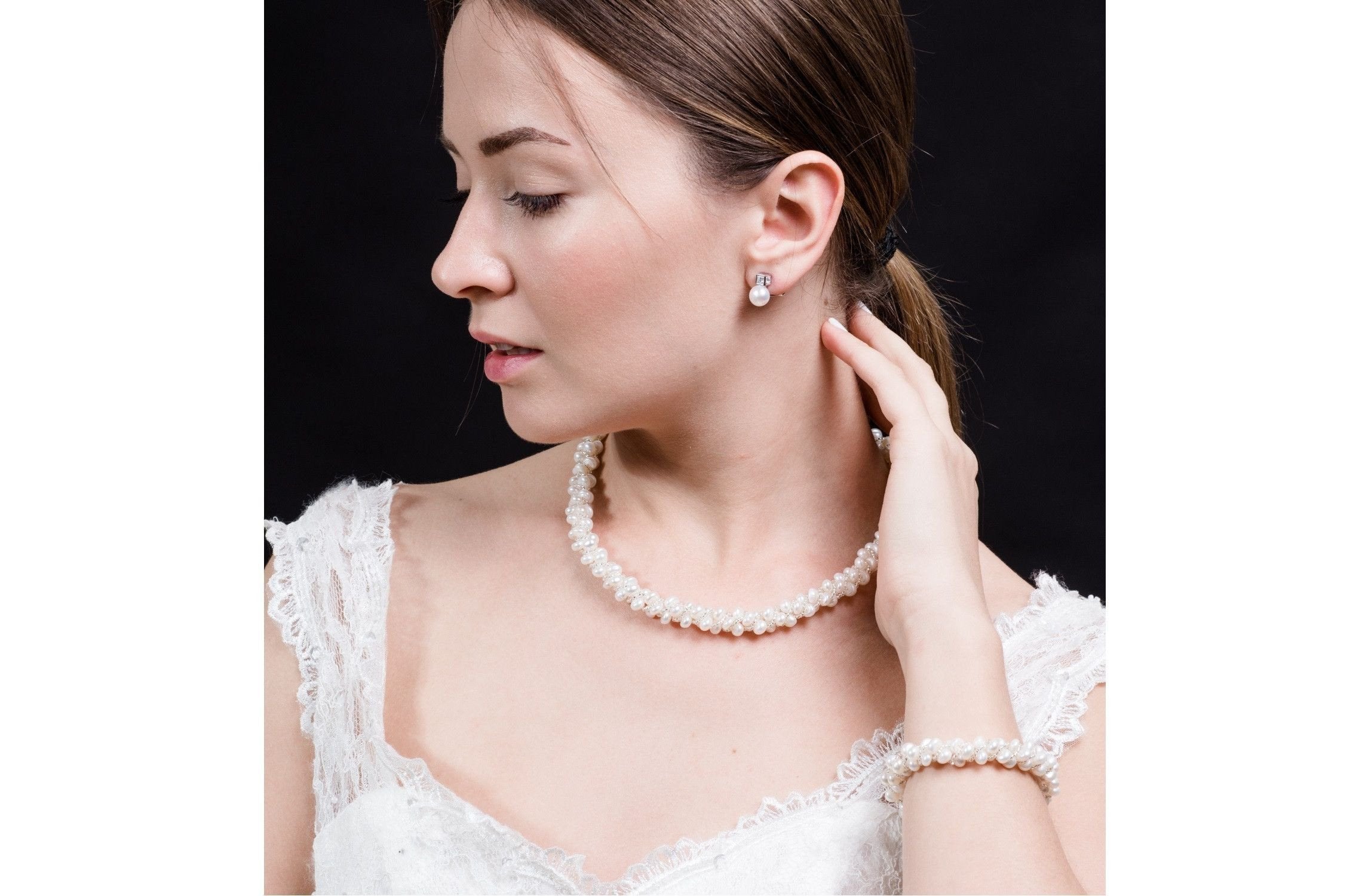 Braided White Multi Strand Freshwater Pearl Necklace 6mm-Pearl Rack