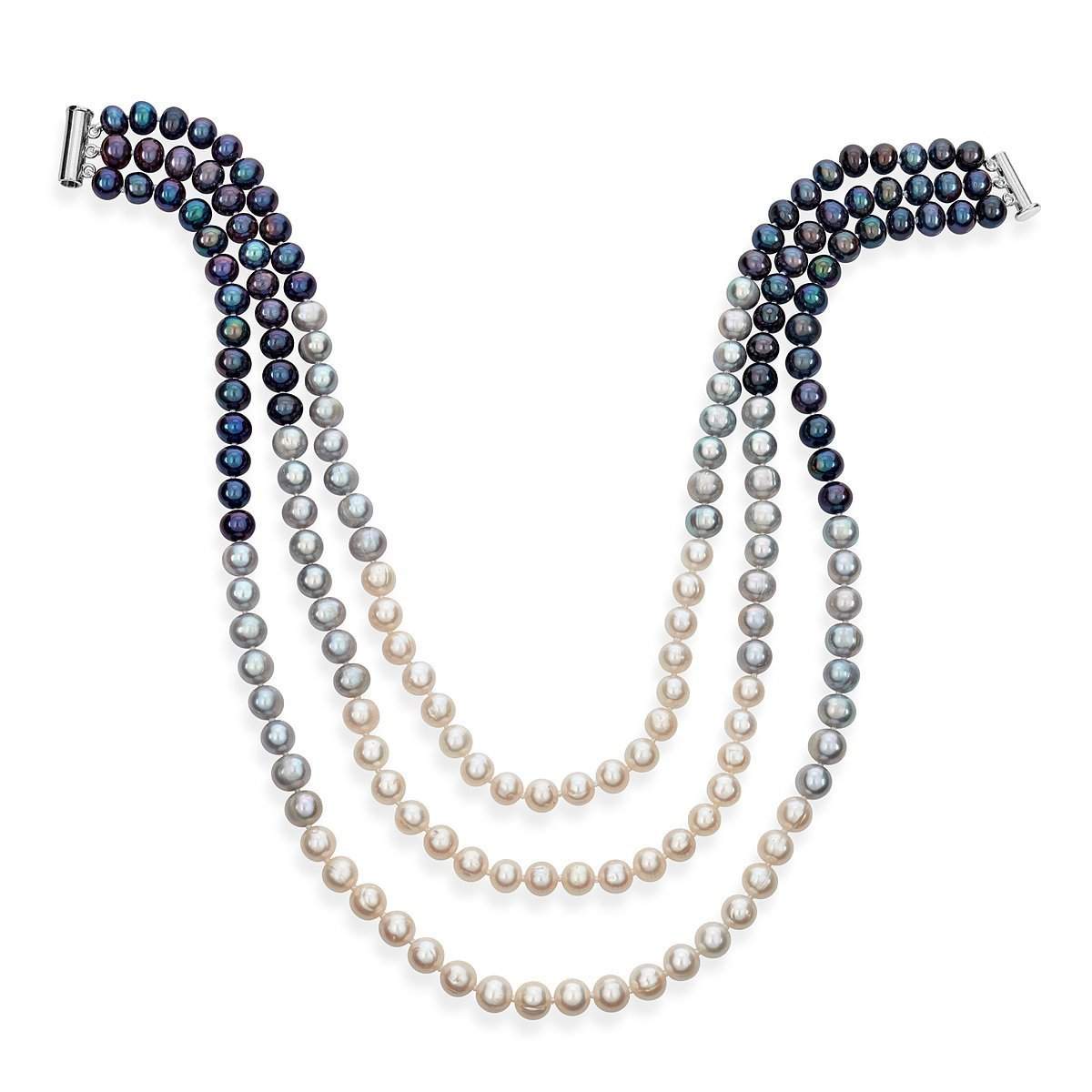 Multi-Color Triple Strand Layer Freshwater Pearl Necklace 8-9mm-Pearl Rack