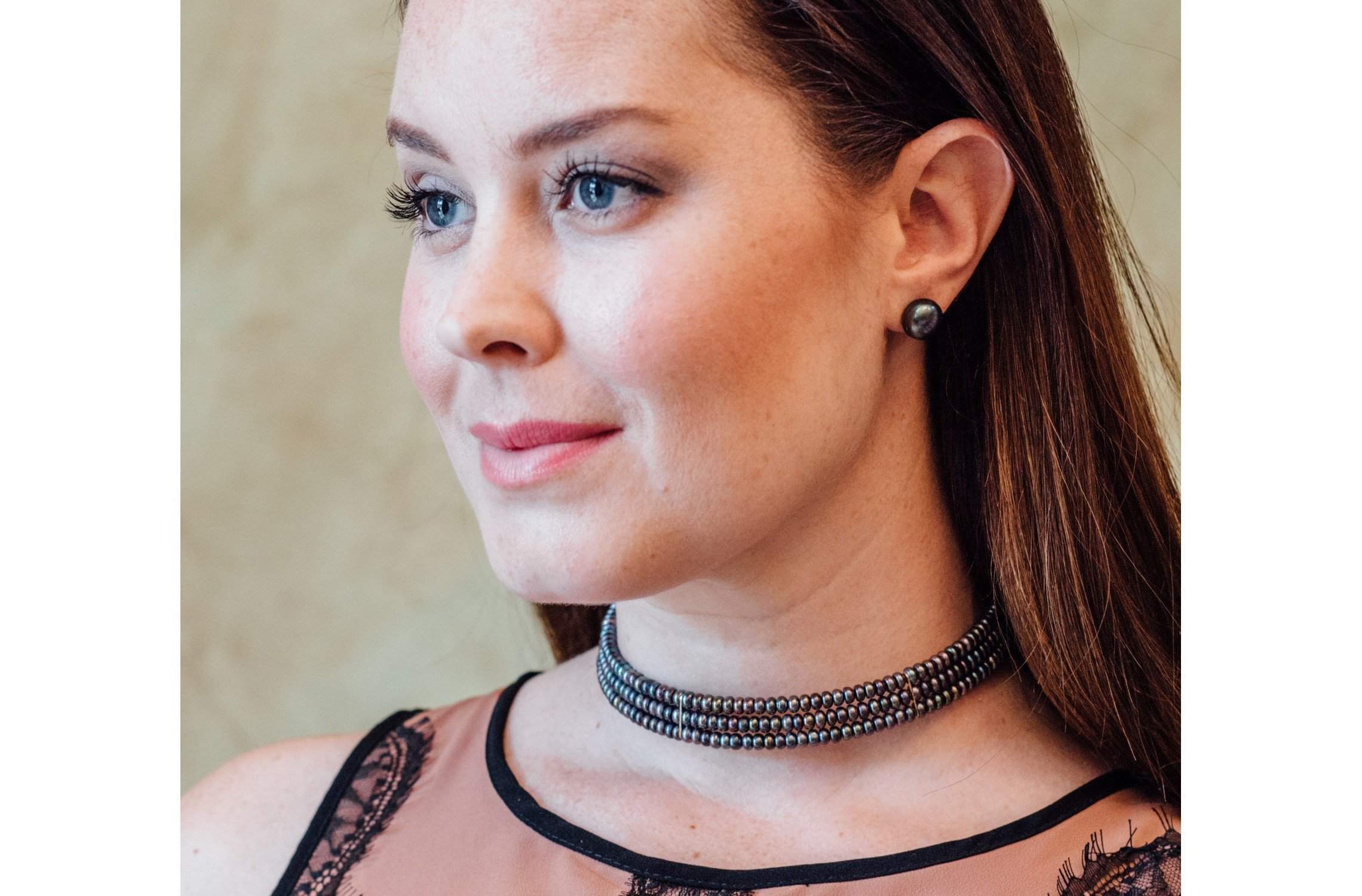 Peacock Blue Freshwater Pearl Choker 5mm-Pearl Rack