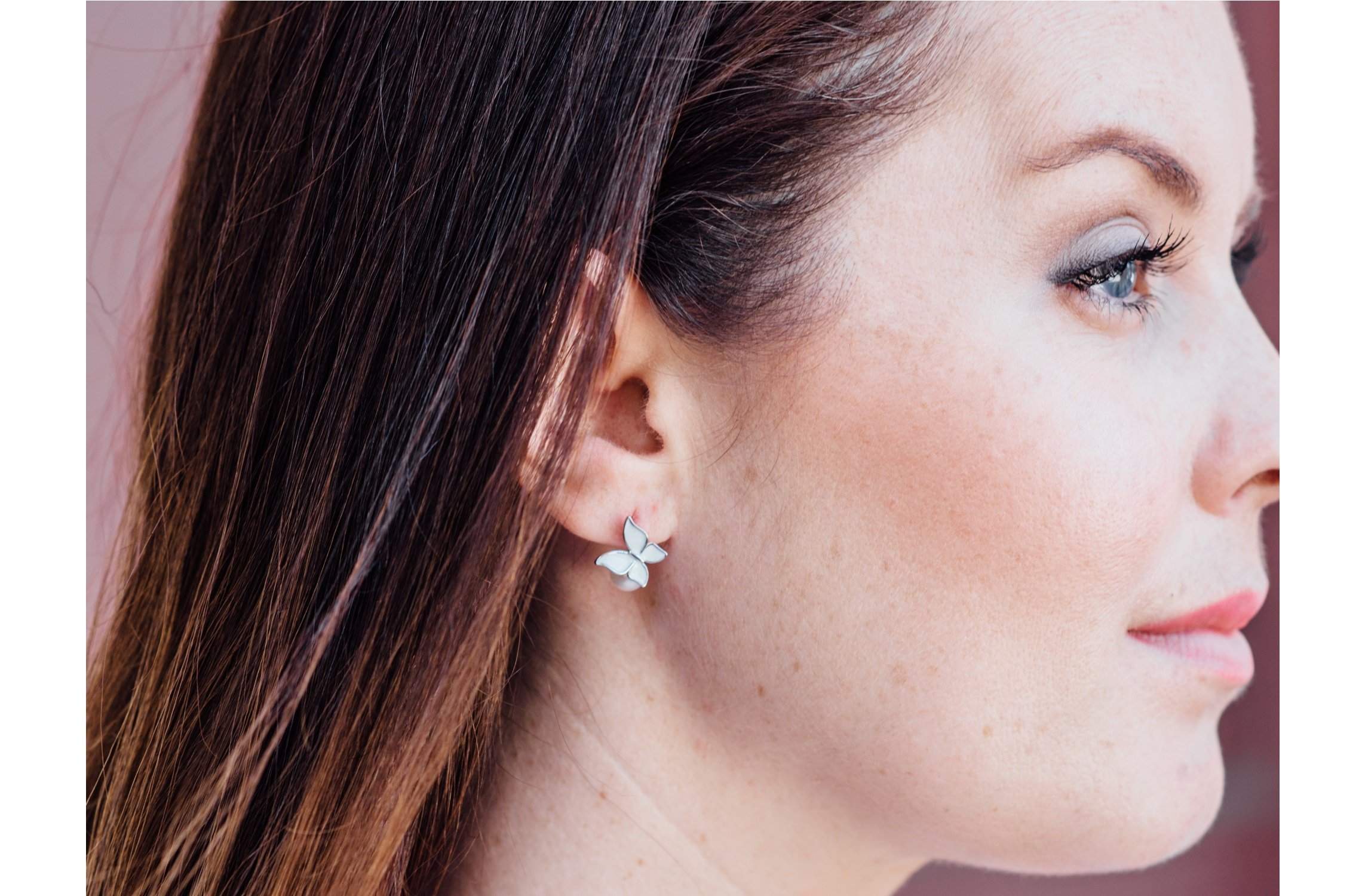 White Freshwater Pearl and Sterling Silver Butterfly Drop Earring-Pearl Rack