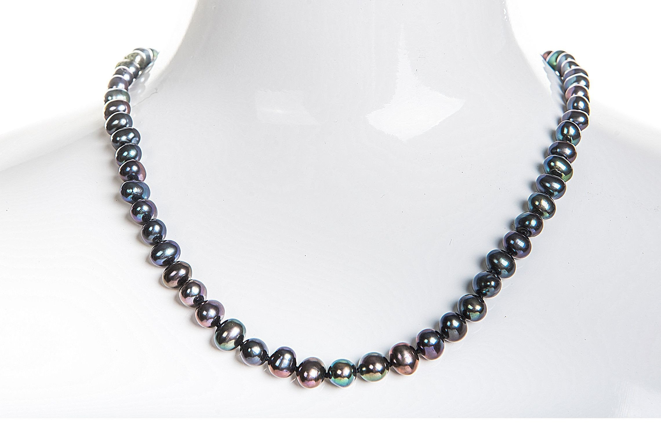 Single Strand Peacock Blue Freshwater Pearl Necklace 6mm-Pearl Rack