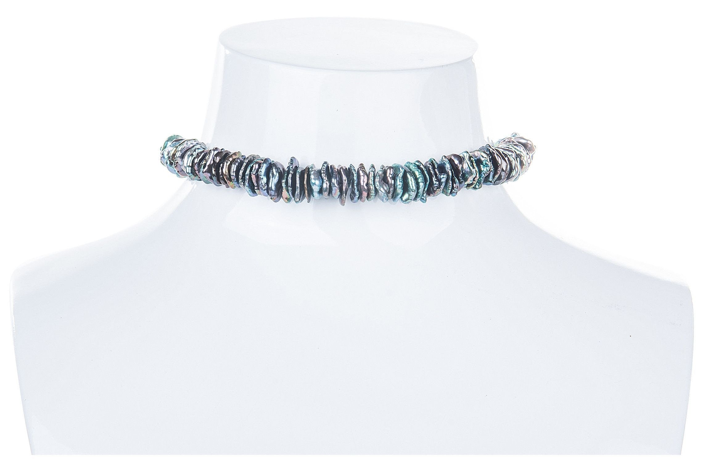 Peacock Blue Freshwater Keshi Pearl Choker-Pearl Rack