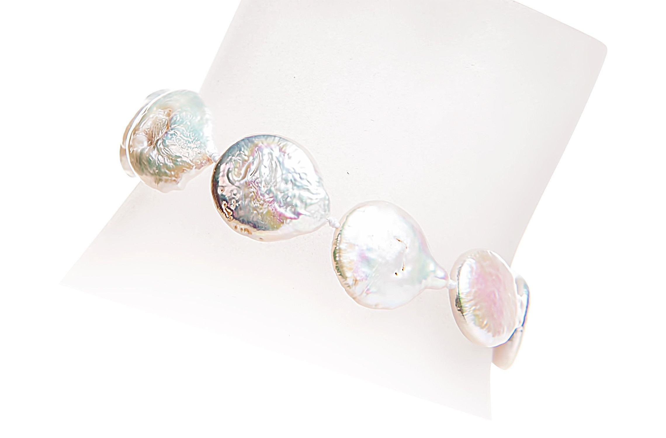 White Freshwater Coin Pearl Bracelet 14-15mm-Pearl Rack