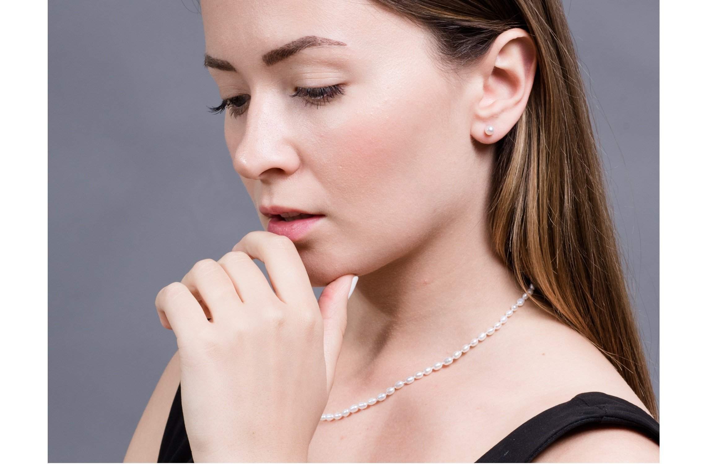 Single Strand Rice Shape White Freshwater Pearl Necklace 4mmx5mm-Pearl Rack