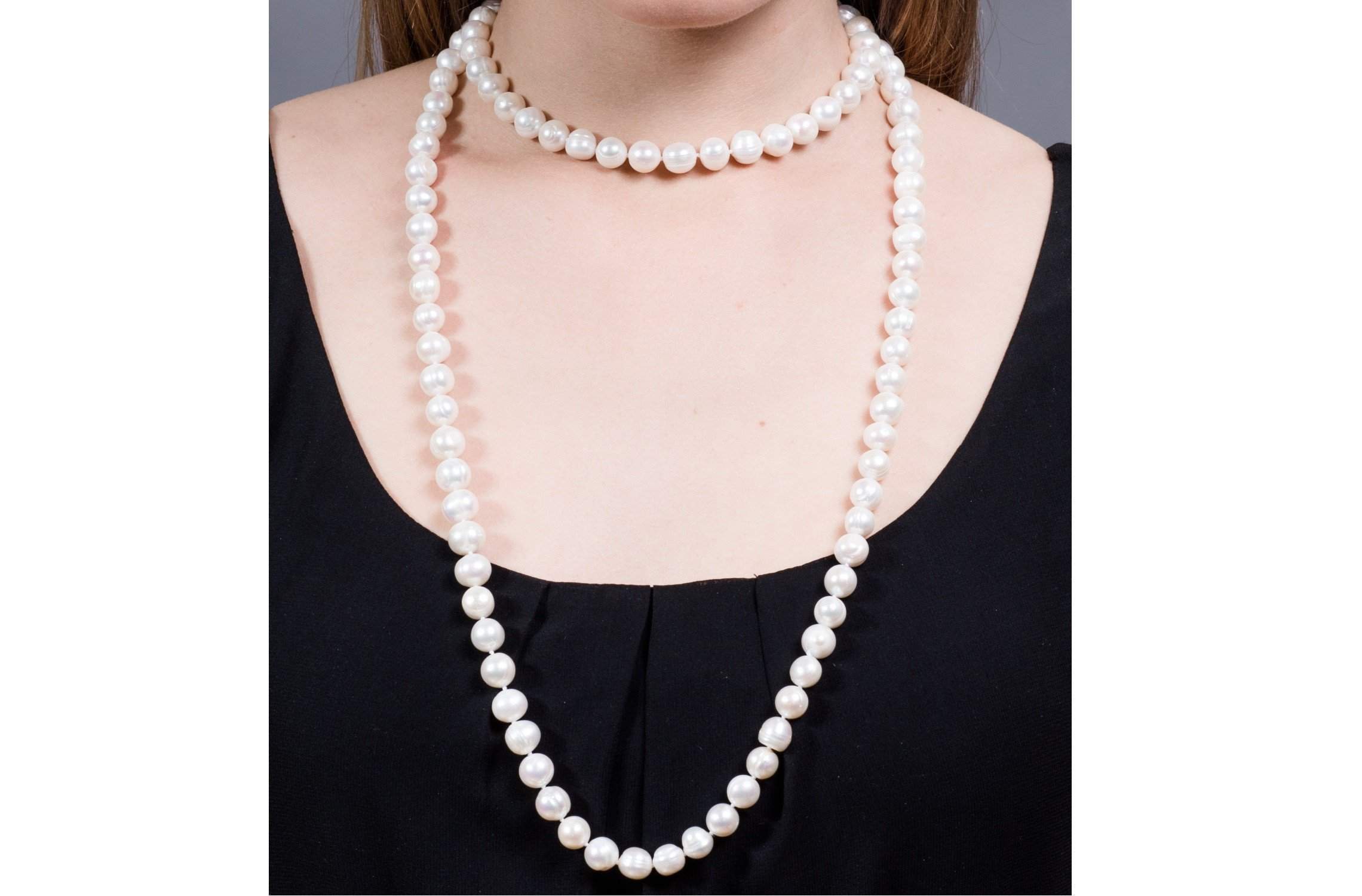 White Freshwater Pearl Long Necklace 9-10mm-Pearl Rack