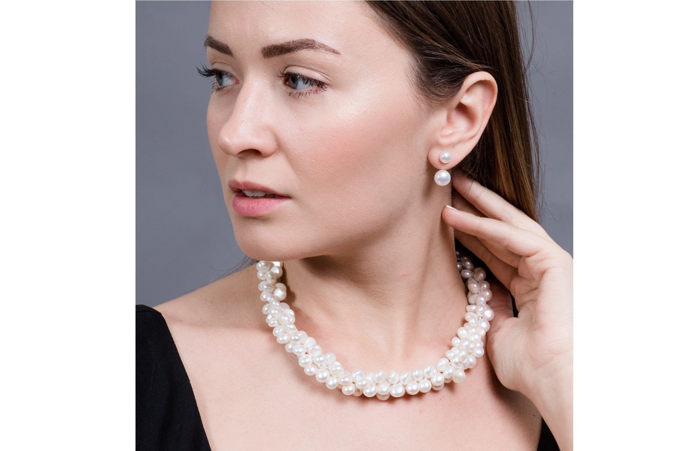 Triple White Button Freshwater Pearl Necklace-Pearl Rack