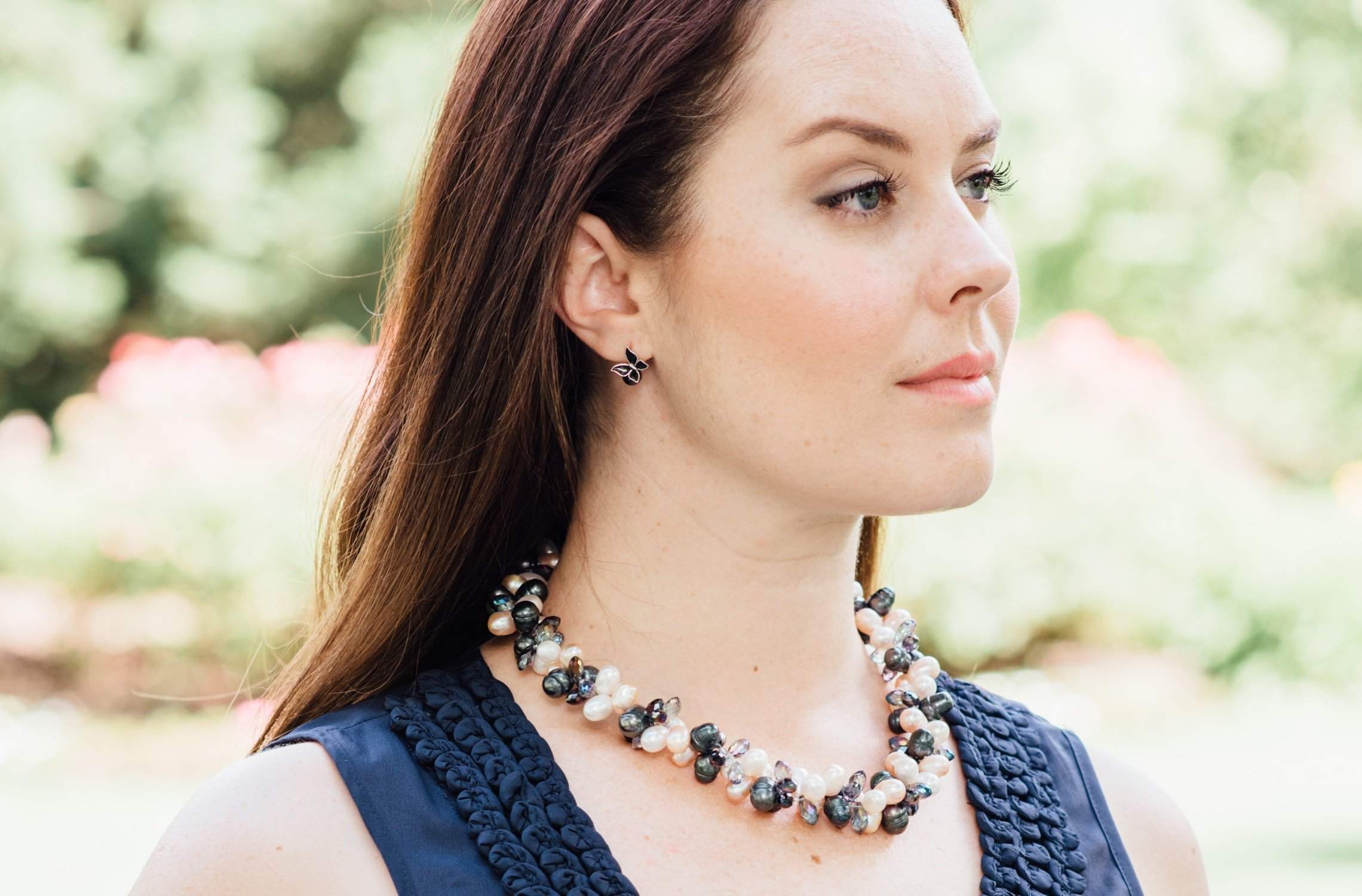 Black Freshwater Pearl and Sterling Silver Butterfly Drop Earring-Pearl Rack