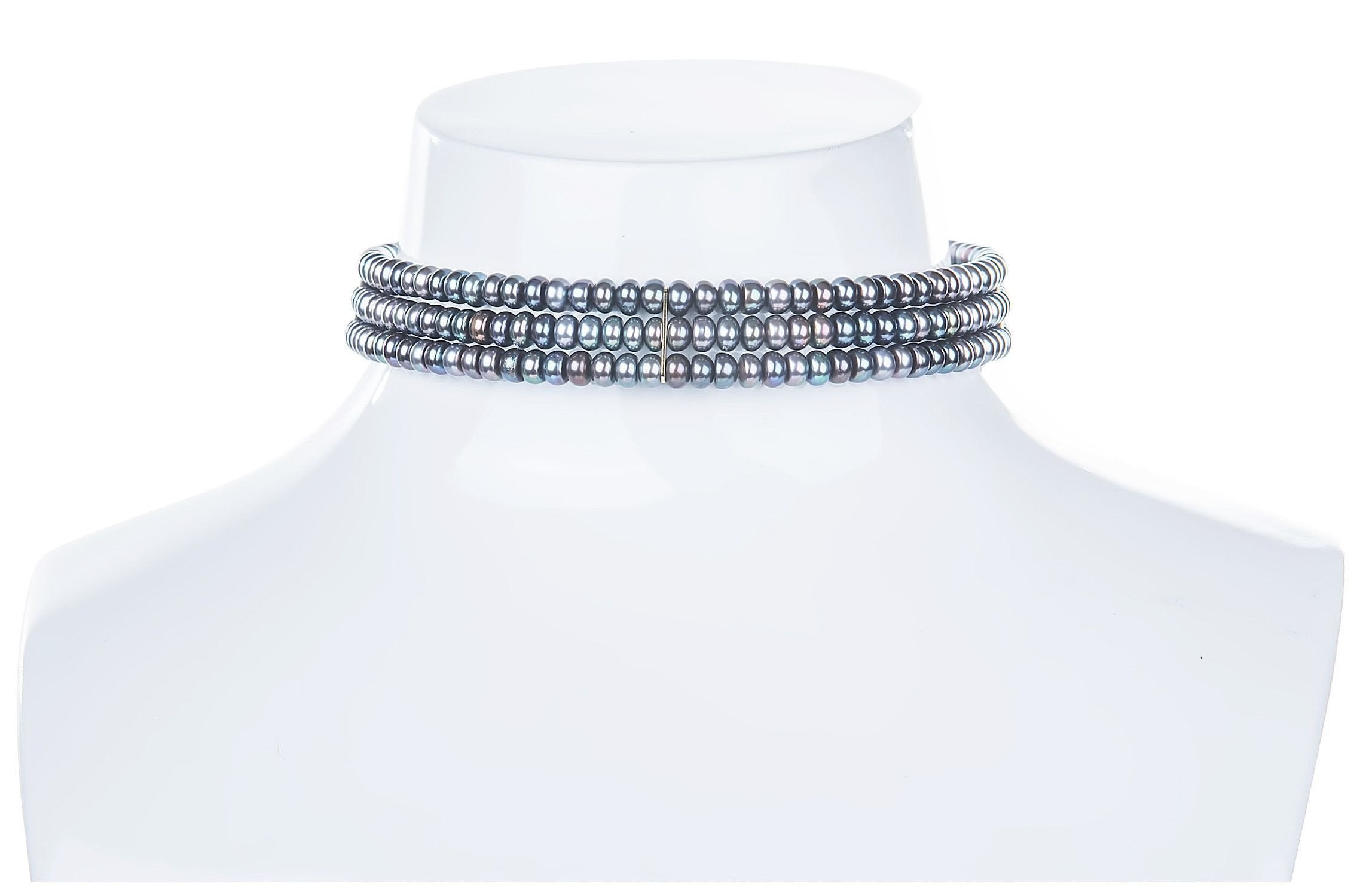 Peacock Blue Freshwater Pearl Choker 5mm-Pearl Rack