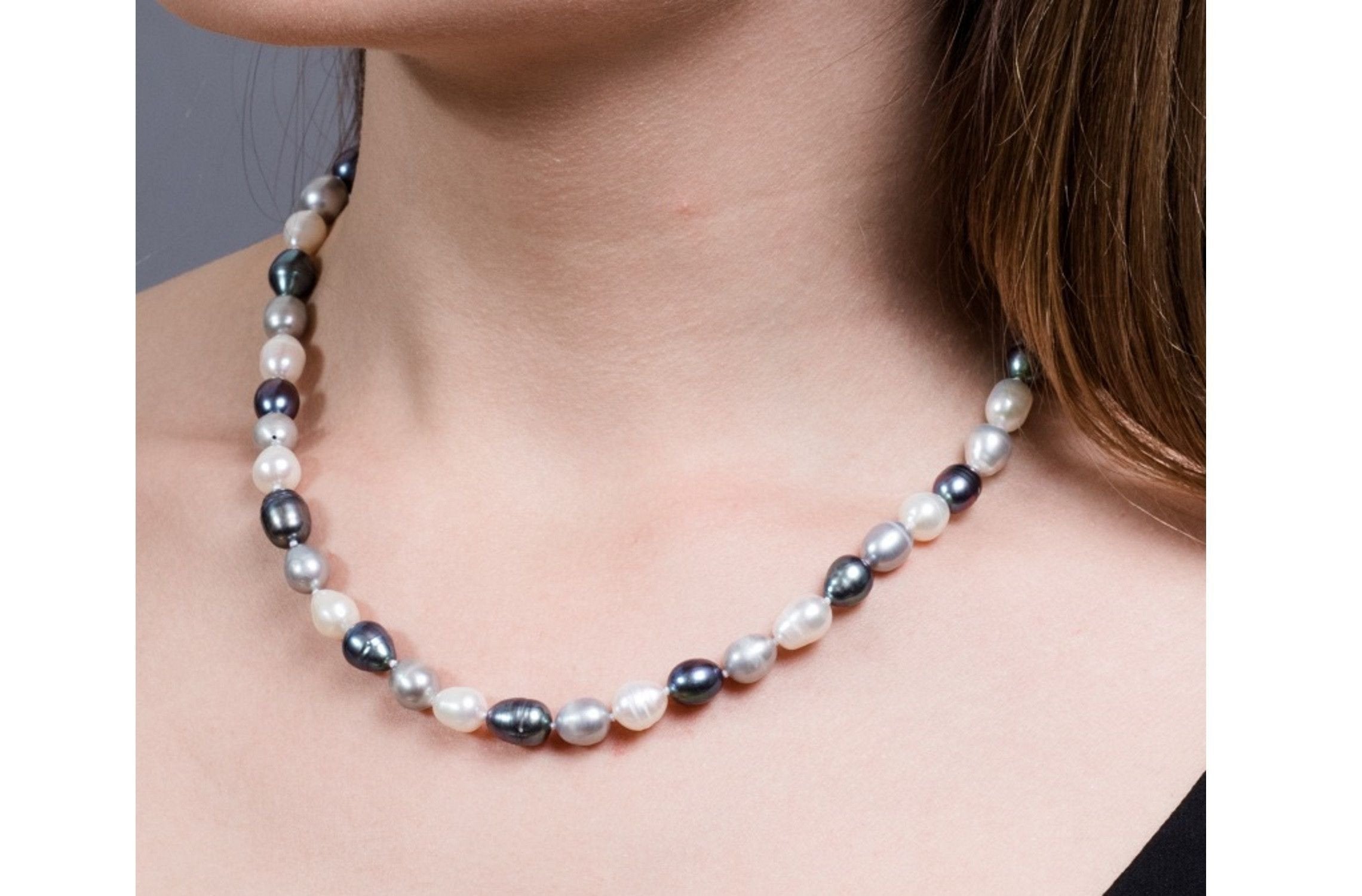 Single Strand Rice Shape Multi-Color Freshwater Pearl Necklace 8mmx10mm-Pearl Rack