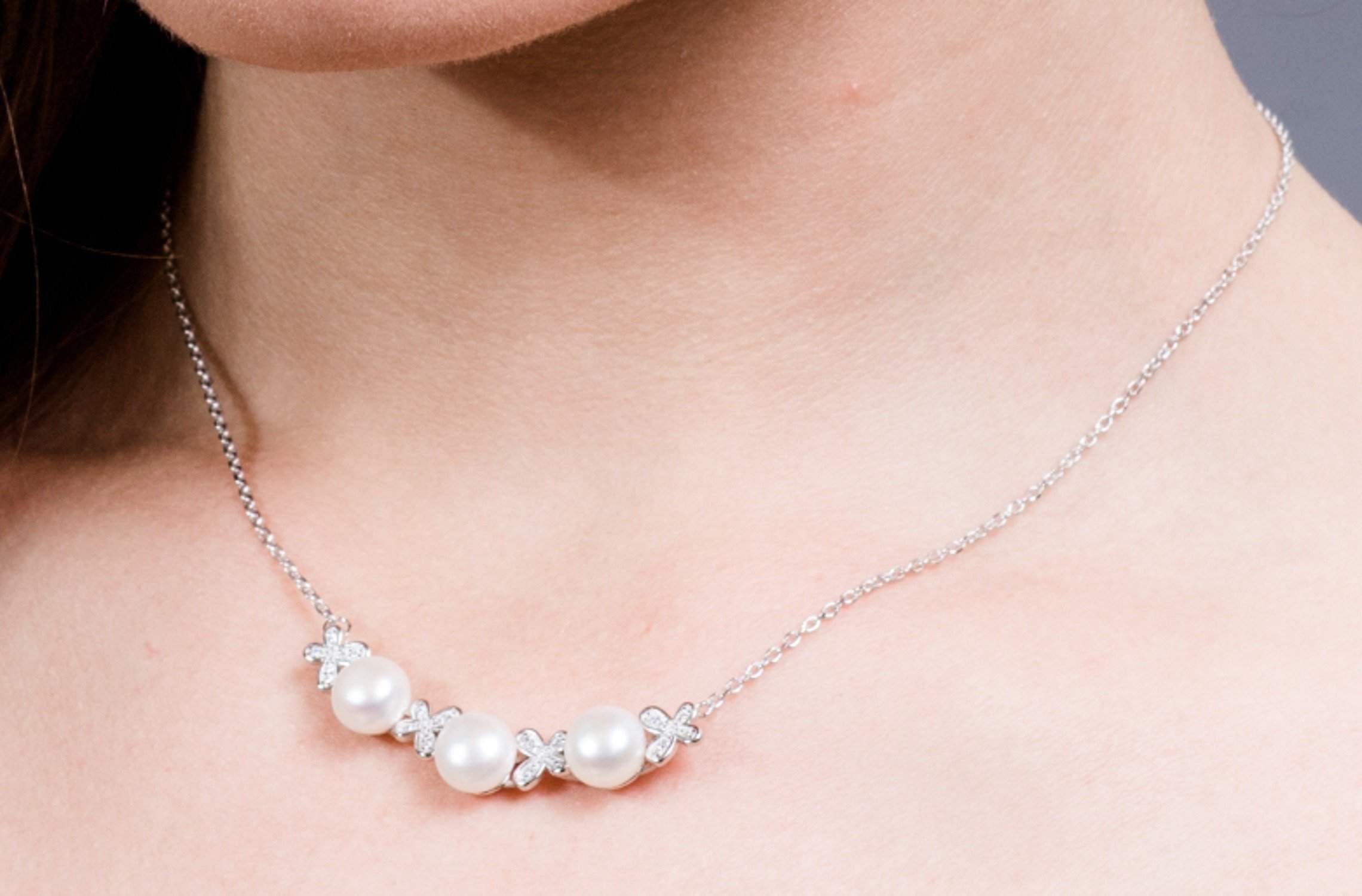 Freshwater Pearl XO Sterling Silver (925) Chain Necklace 8mm-Pearl Rack