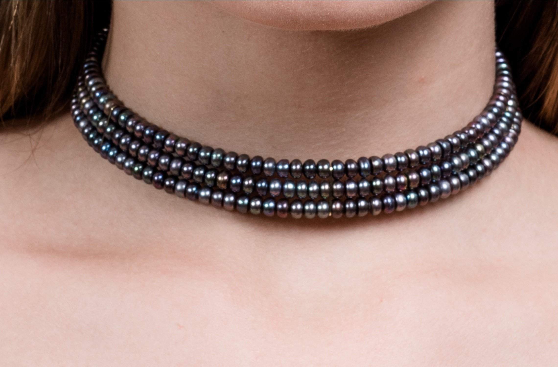 Peacock Blue Freshwater Pearl Choker 5mm-Pearl Rack