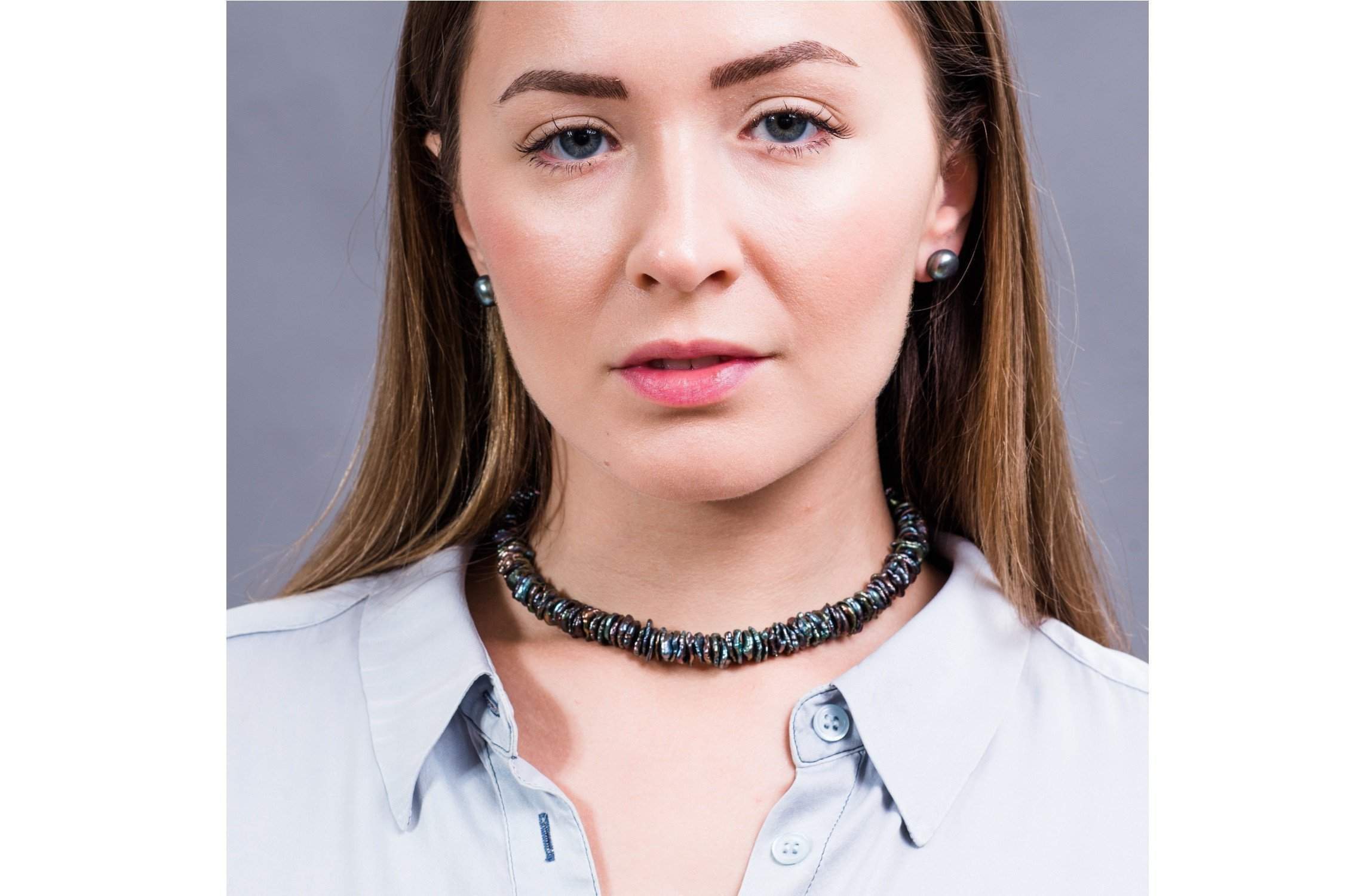 Peacock Blue Freshwater Keshi Pearl Choker-Pearl Rack