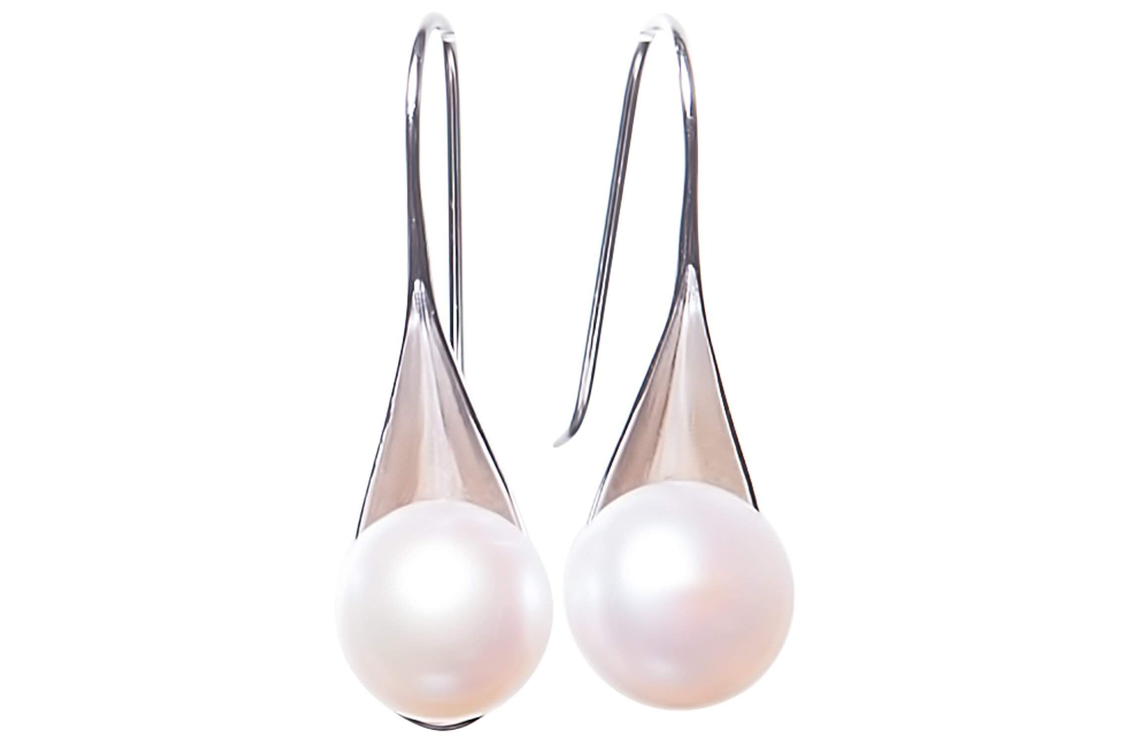 10mm White Freshwater Pearl with Sterling Silver Drop Earring-Pearl Rack