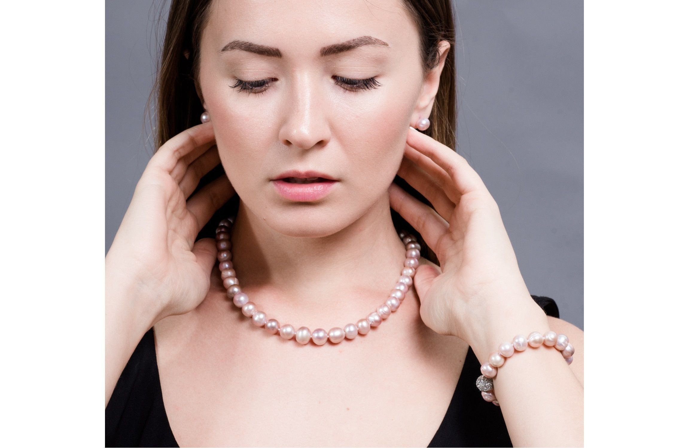 Single Strand Purple Freshwater Pearl Necklace and Bracelet Set 9-10mm-Pearl Rack