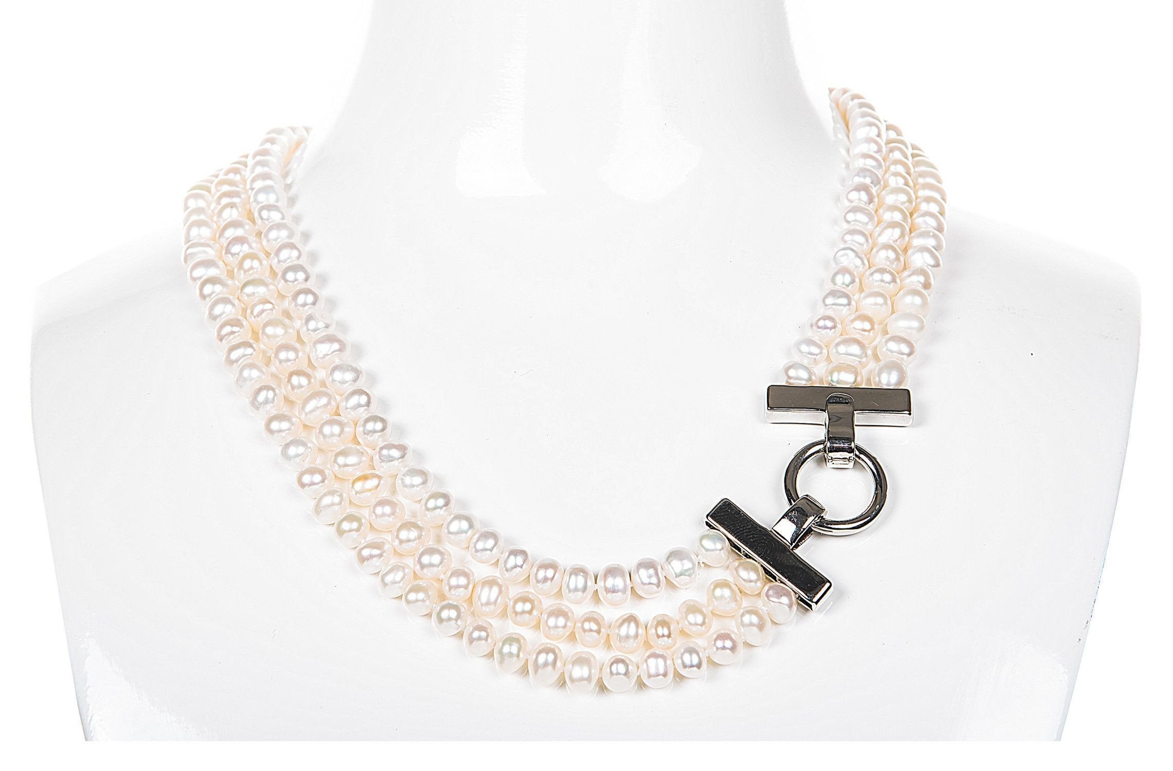 White Triple Strand Layer Freshwater Pearl Necklace 6-7mm-Pearl Rack