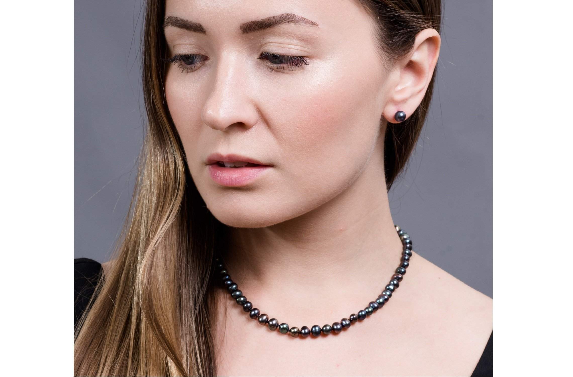 Single Strand Peacock Blue Freshwater Pearl Necklace 6mm-Pearl Rack