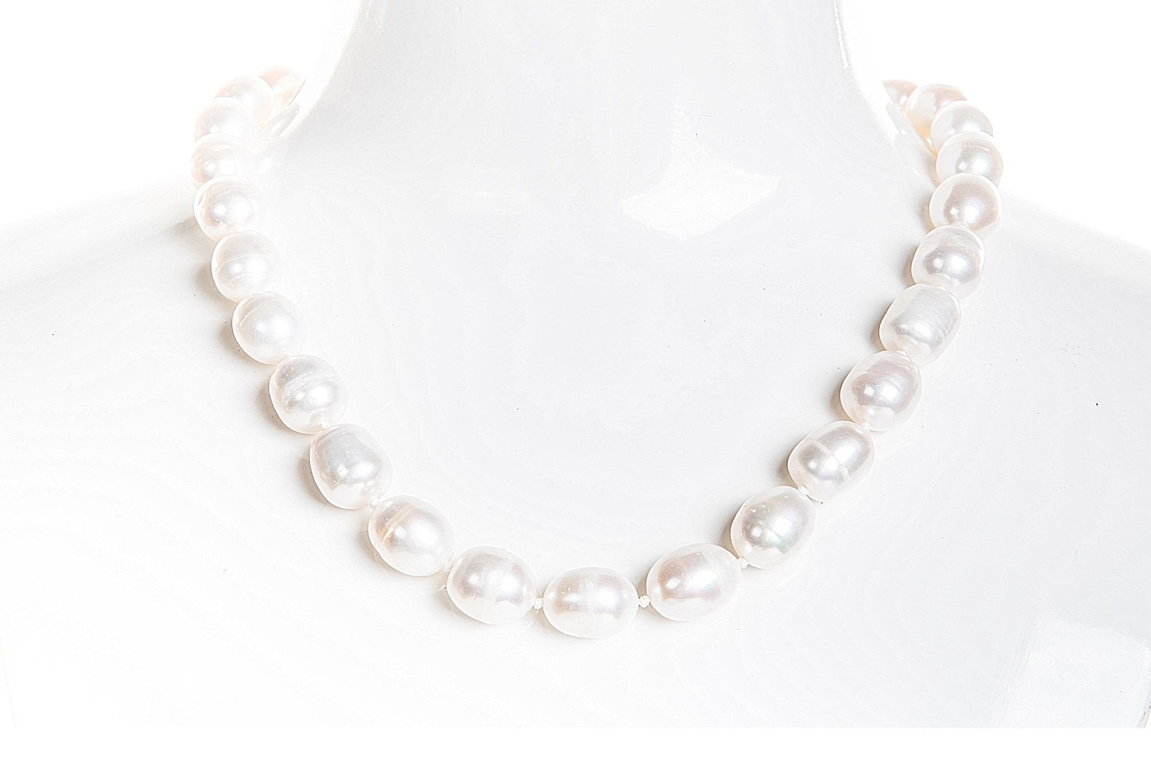 Single Strand Rice Shape White Freshwater Pearl Necklace 11mmx13mm-Pearl Rack
